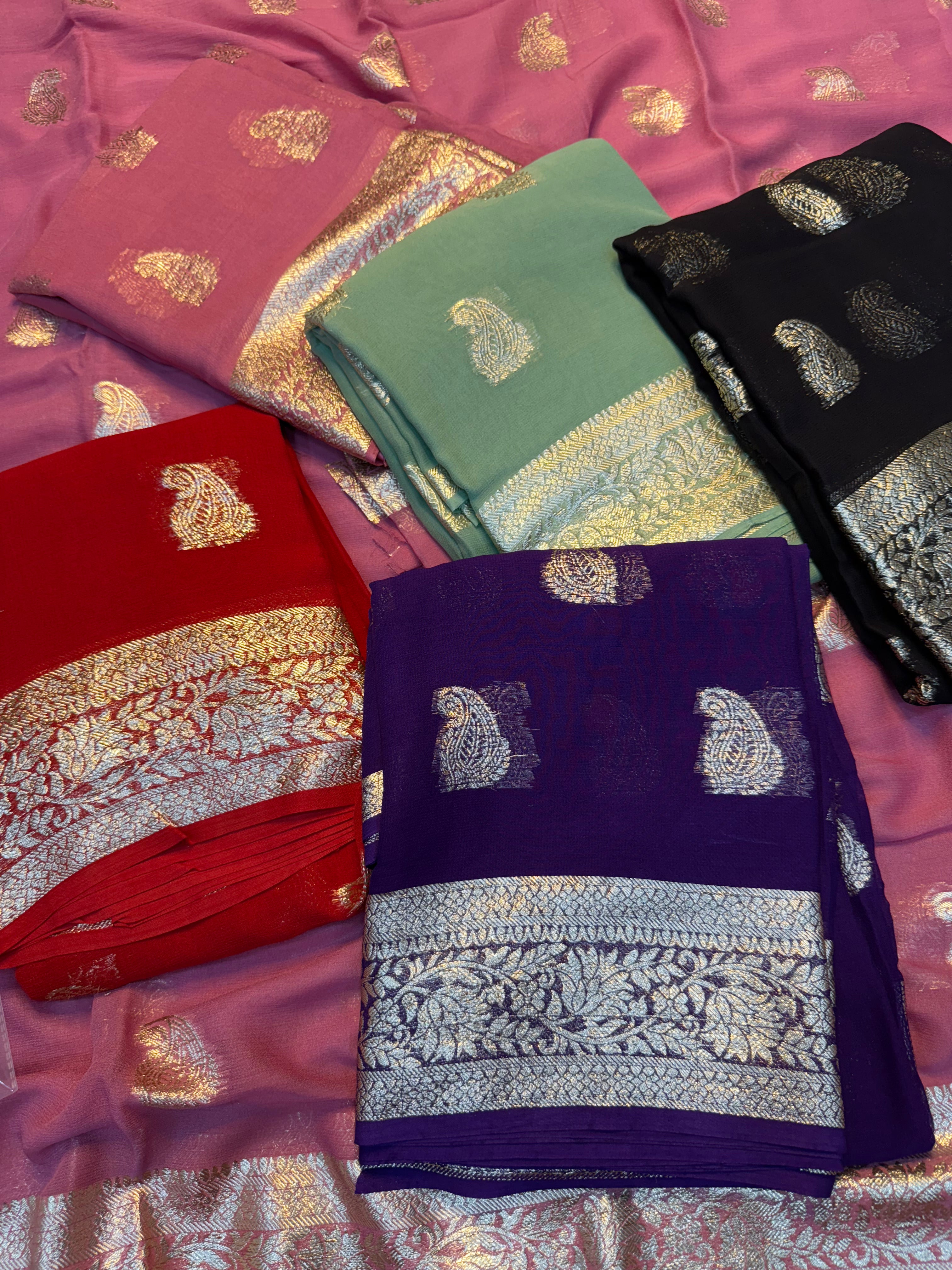 Desiring Viscose Georgette Jacquard Zari Work Saree With Staggering Blouse Piece