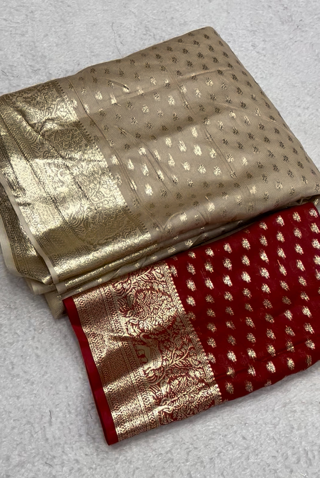 New Wedding Wear Beige Color Viscose Georgette Jacquard Zari Work Fancy Designer Saree