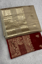 Load image into Gallery viewer, New Festive Wear Beige Color Viscose Georgette Jacquard Zari Work Fancy Designer Saree
