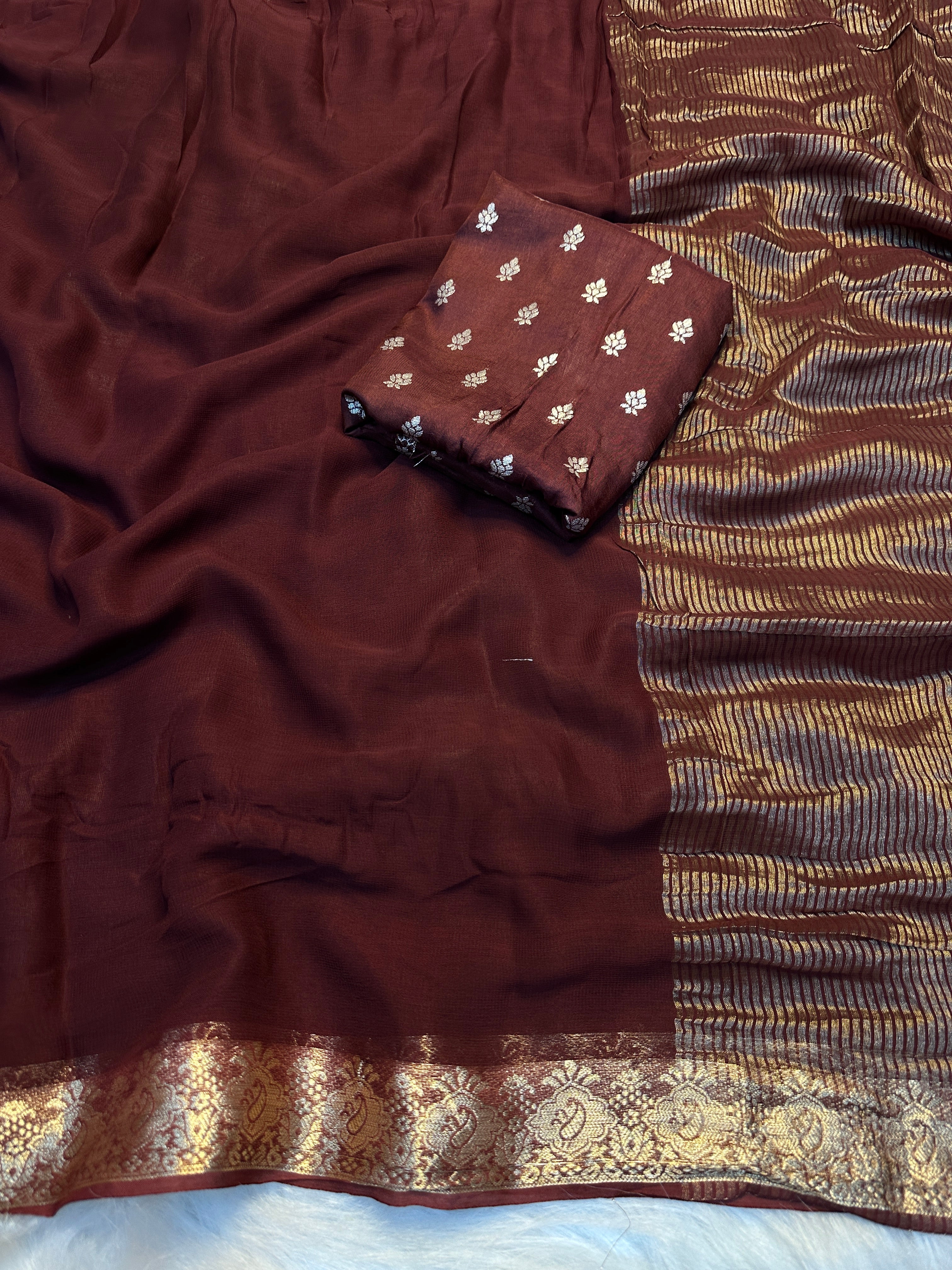 Splendorous Function Wear Viscose Georgette Jacquard Work n Rich Pallu Fancy Saree With Blouse Piece