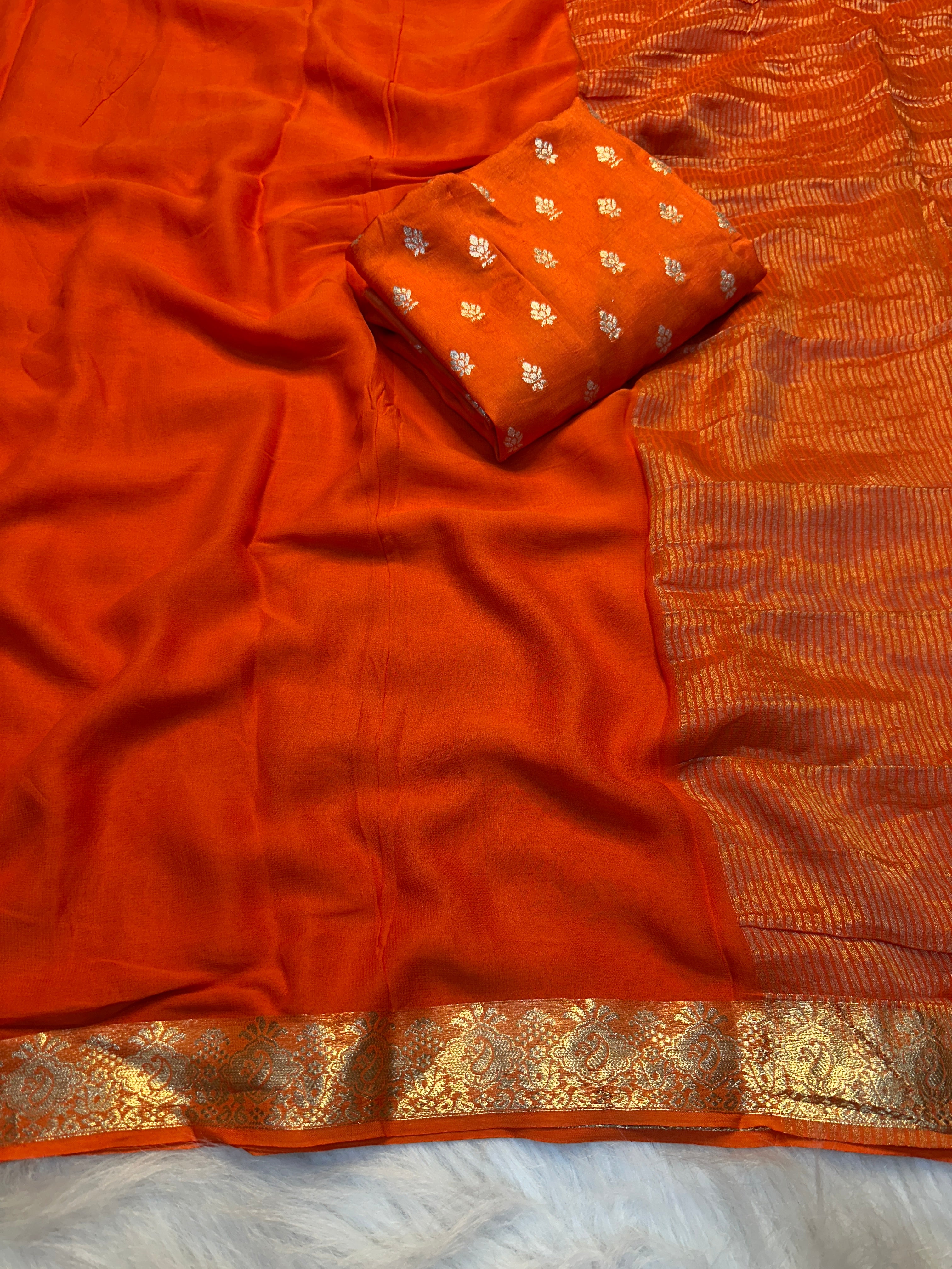 Splendorous Function Wear Viscose Georgette Jacquard Work n Rich Pallu Fancy Saree With Blouse Piece