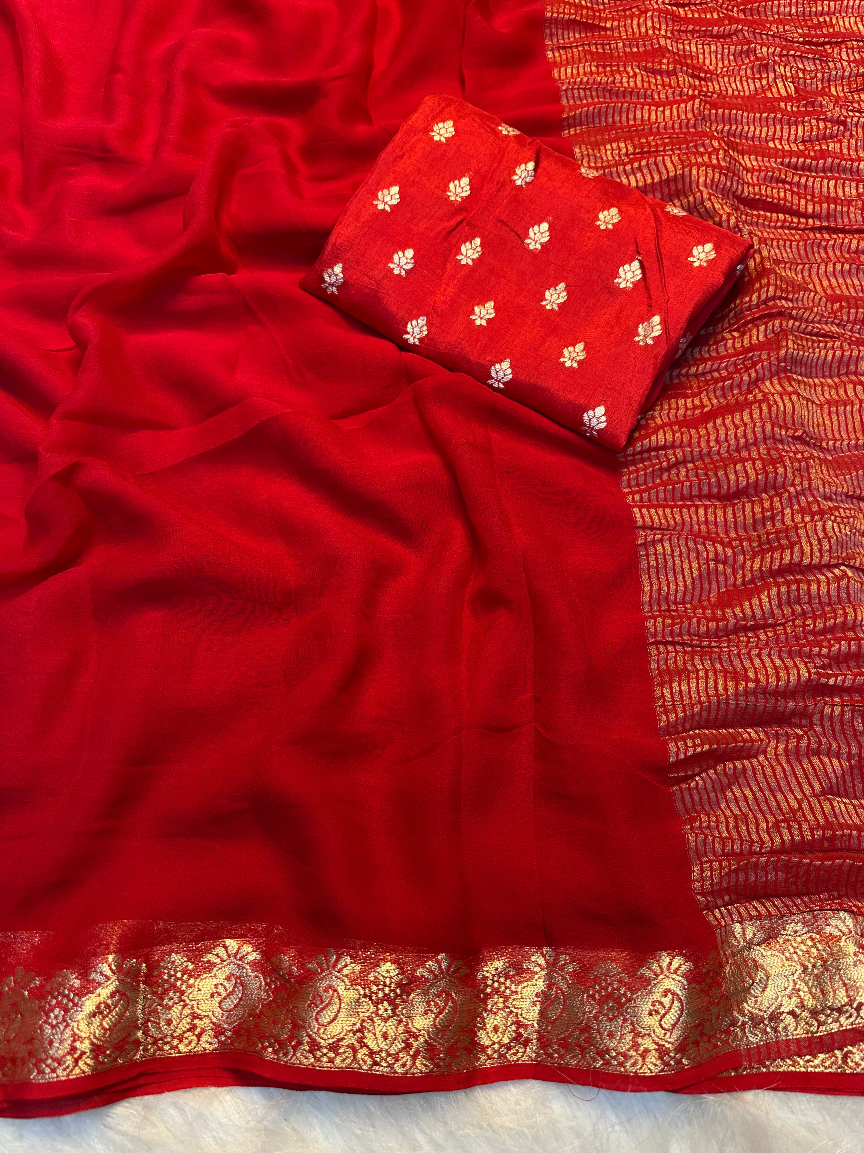Splendorous Function Wear Viscose Georgette Jacquard Work n Rich Pallu Fancy Saree With Blouse Piece