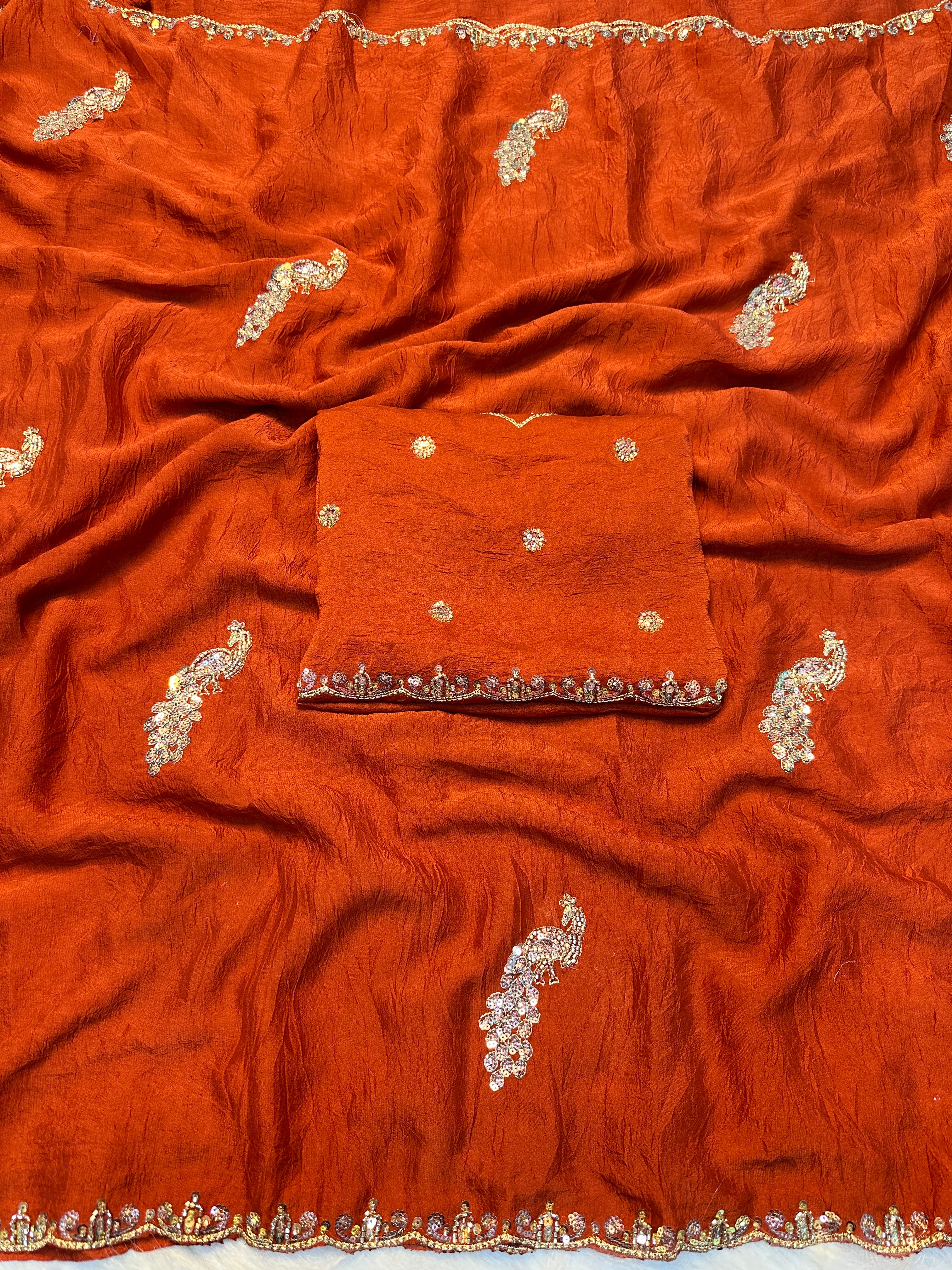 Charming Party Wear Crush Silk Sequence n Beads Work Fancy Designer Saree With Blouse Piece