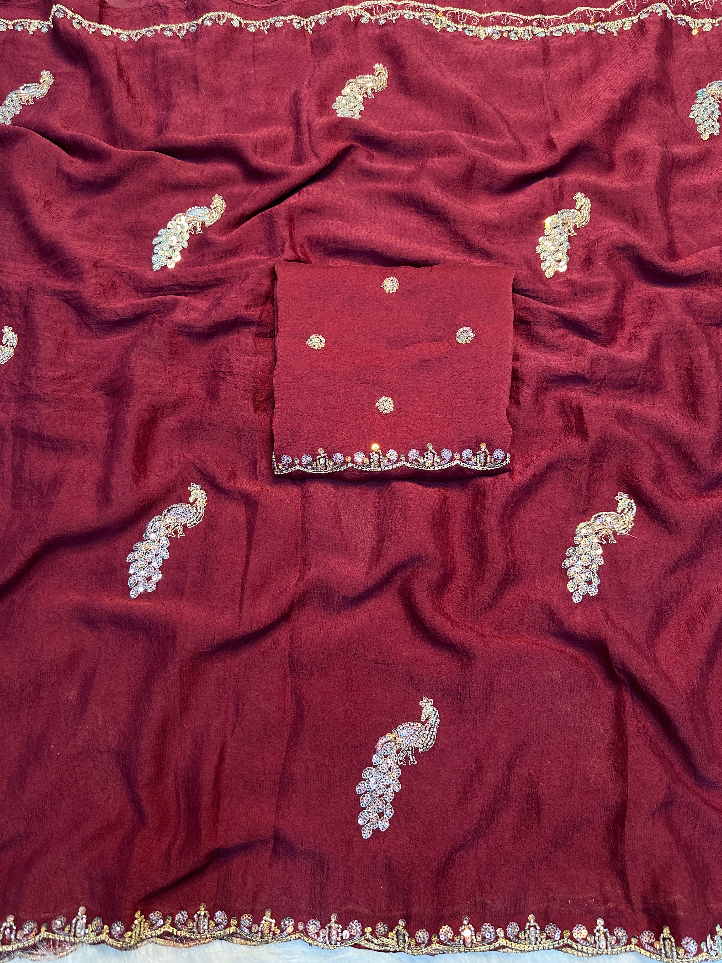 Charming Party Wear Crush Silk Sequence n Beads Work Fancy Designer Saree With Blouse Piece