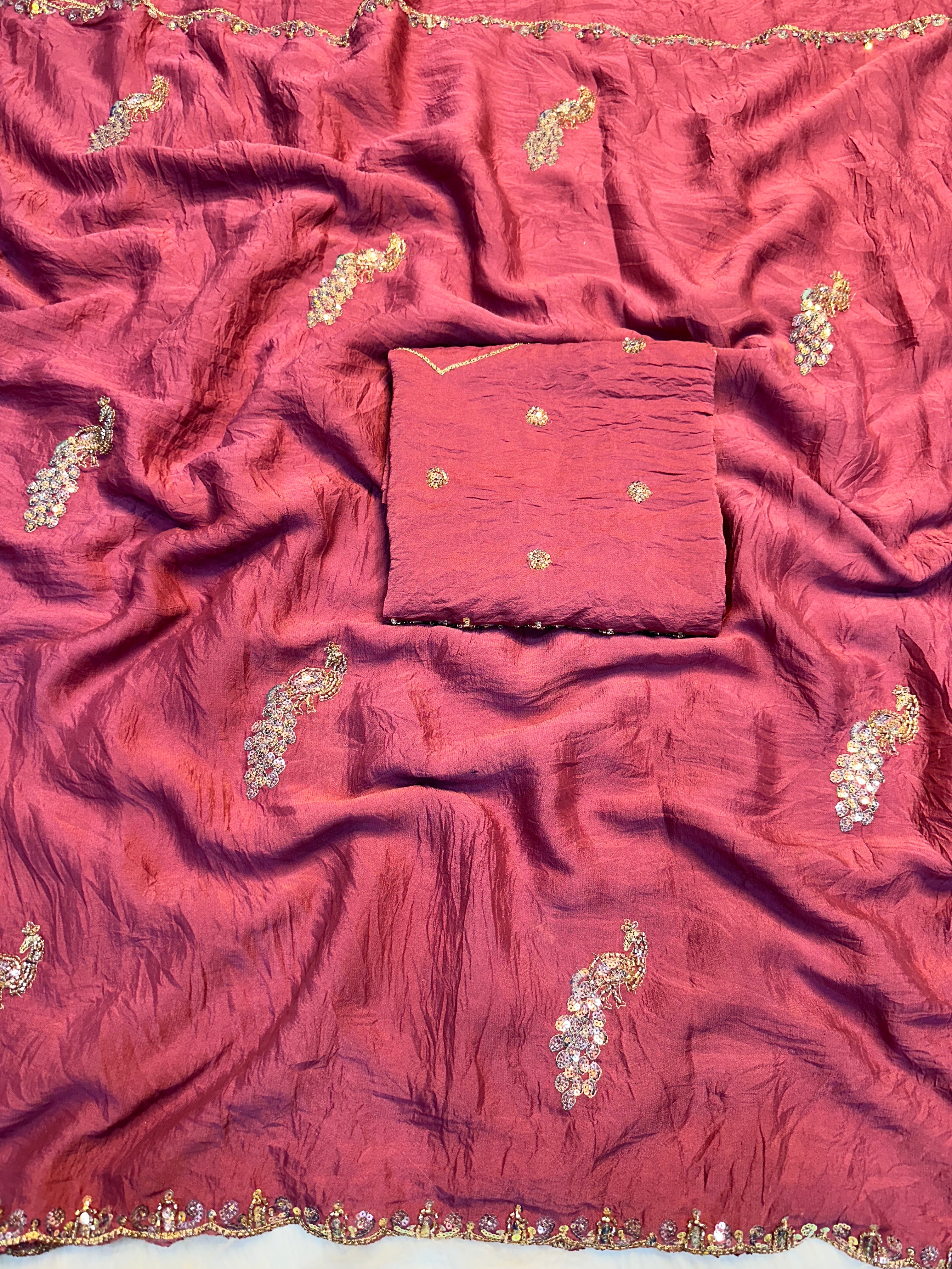 Charming Party Wear Crush Silk Sequence n Beads Work Fancy Designer Saree With Blouse Piece