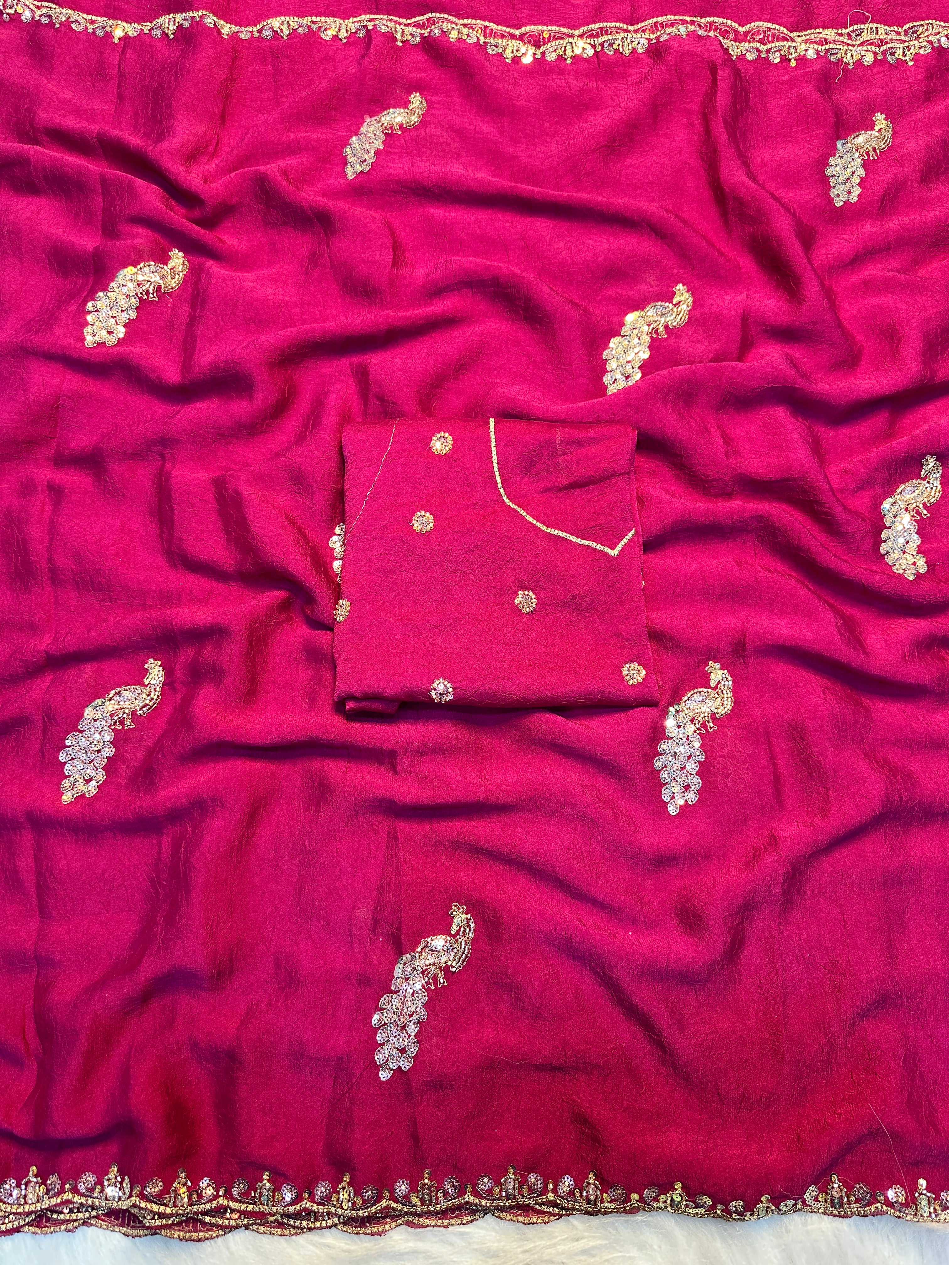 Charming Party Wear Crush Silk Sequence n Beads Work Fancy Designer Saree With Blouse Piece