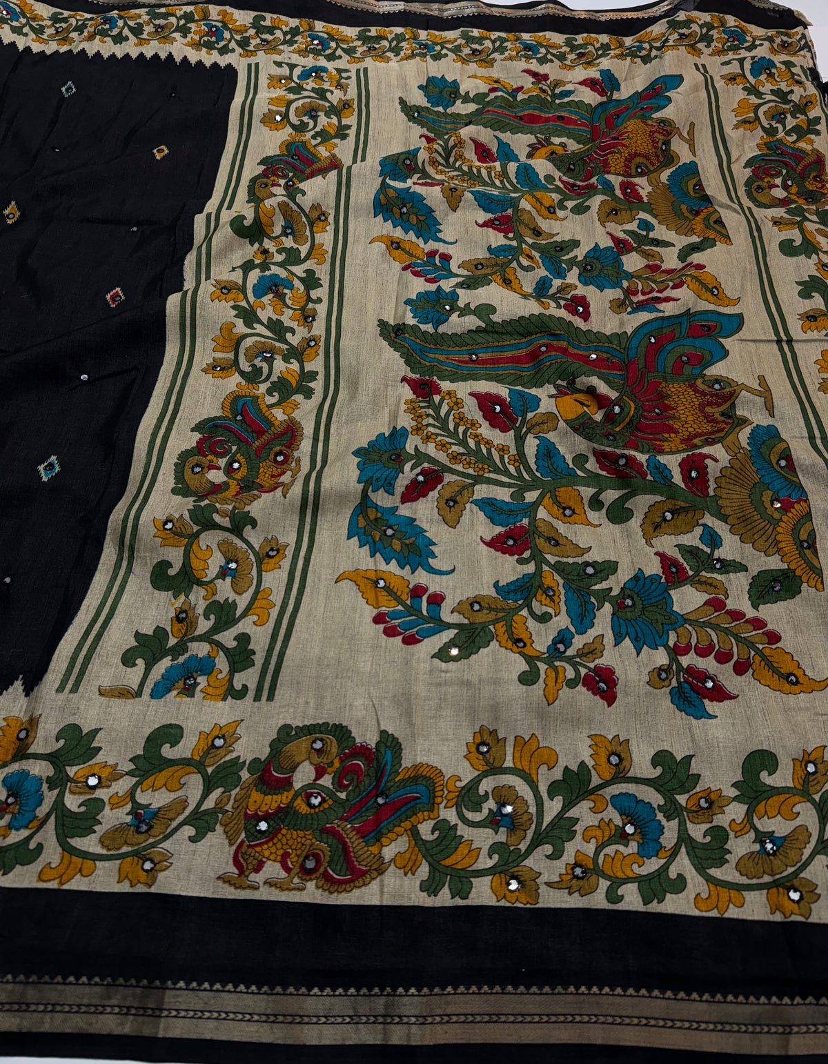 Dazzling Function Wear Cotton Silk Tussels n Mirror Work Rich Pallu Designer Saree With Blouse Piece