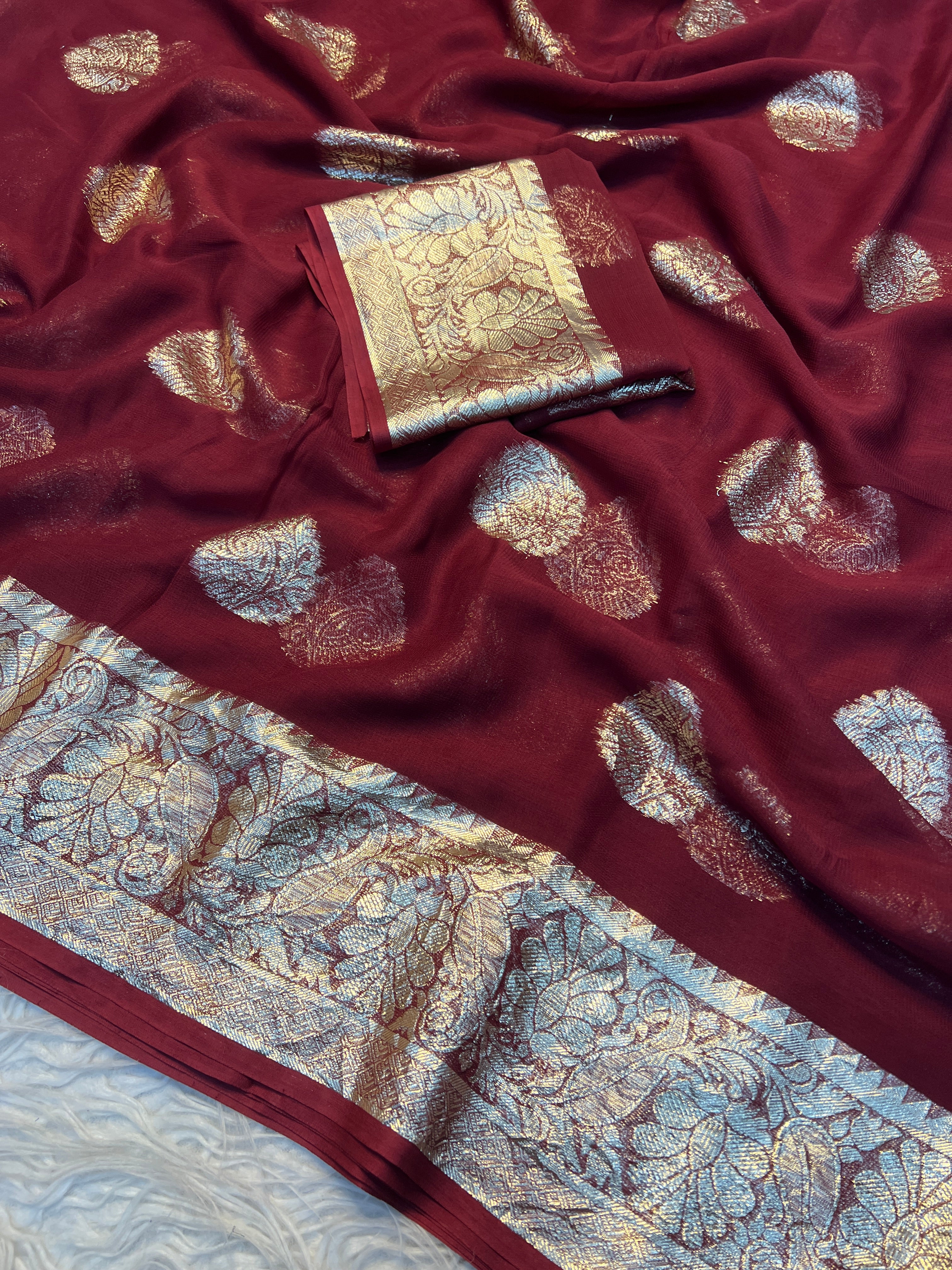 Adorning Festive Wear Georgette Jacquard Weaving Work Fancy Saree With Blouse Piece