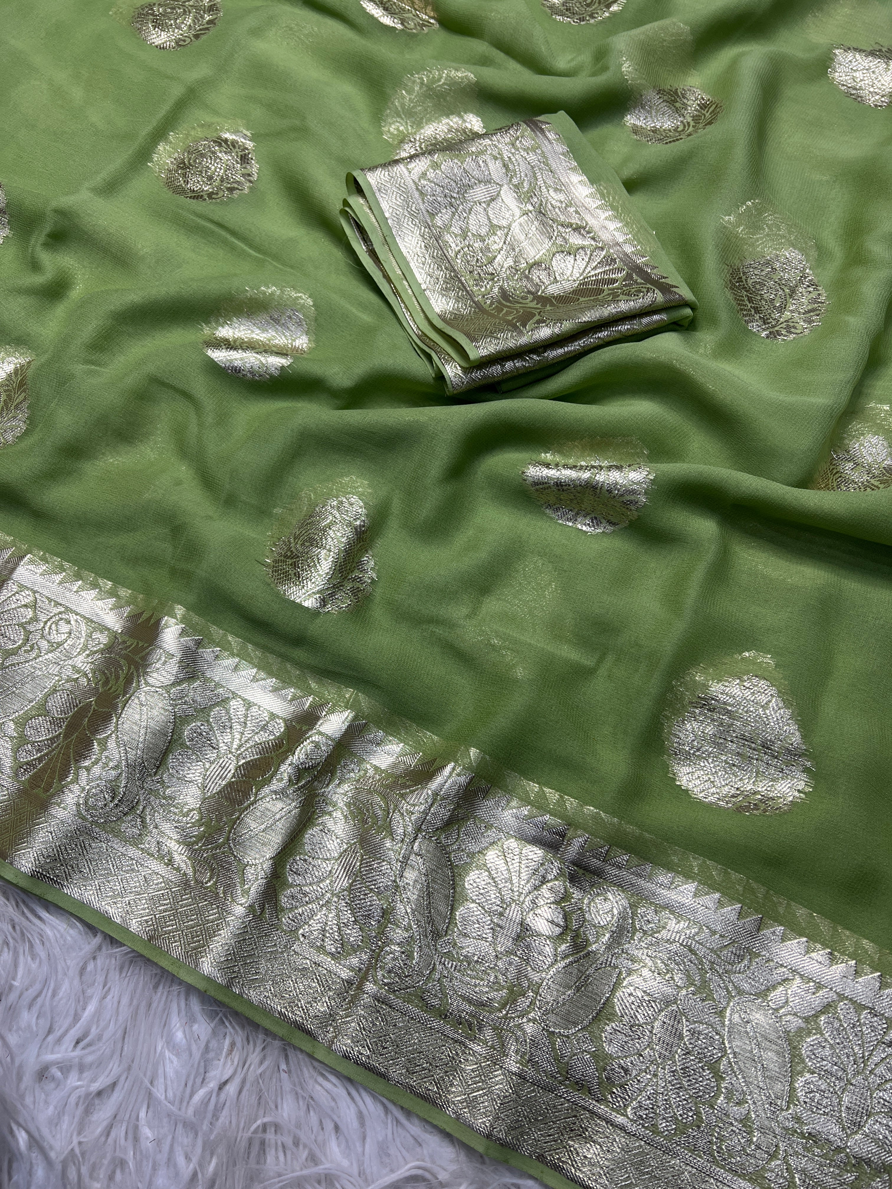 Adorning Festive Wear Georgette Jacquard Weaving Work Fancy Saree With Blouse Piece