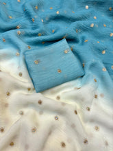 Load image into Gallery viewer, Prettiest Double Shaded Crunchy Chiffon Crush Silk Embroidery Work Partywear Saree With Contrast Blouse

