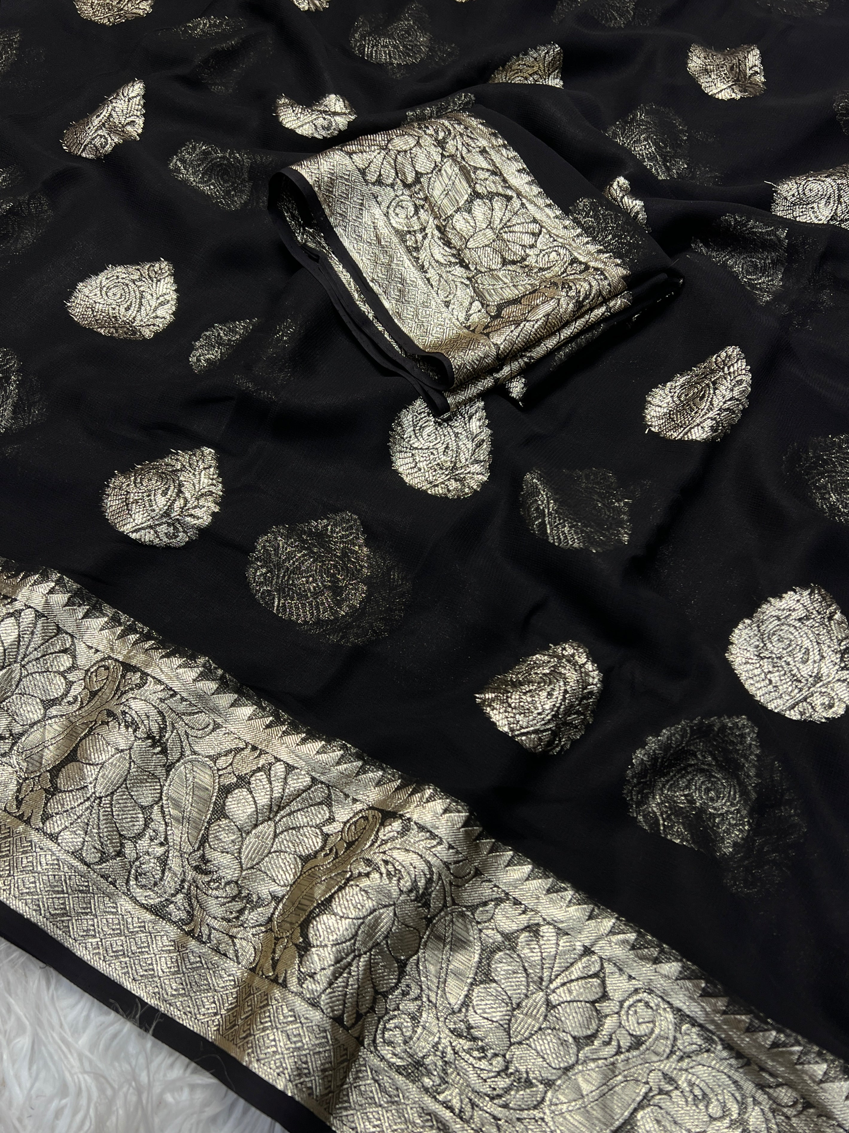 Adorning Festive Wear Georgette Jacquard Weaving Work Fancy Saree With Blouse Piece