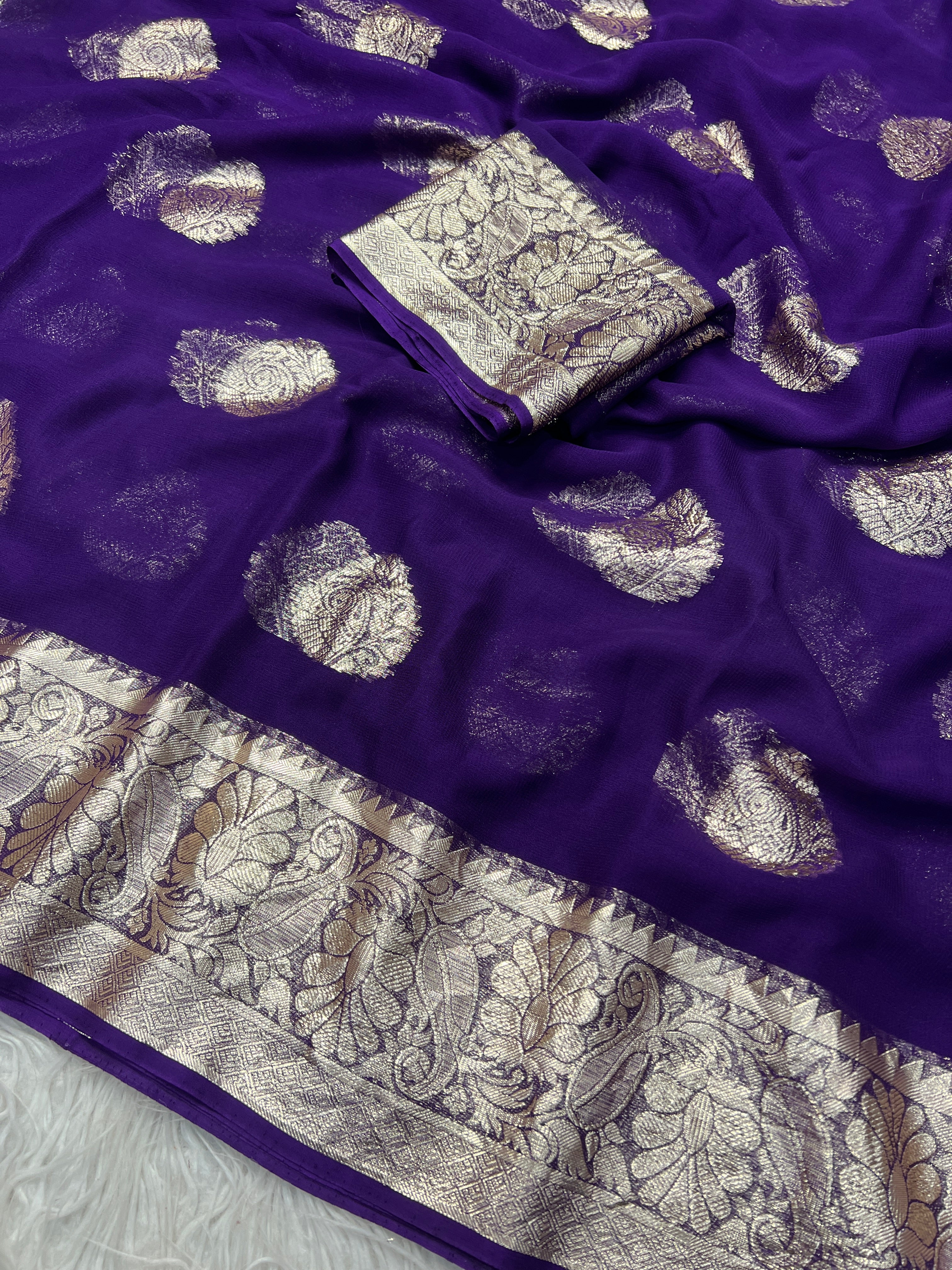 Adorning Festive Wear Georgette Jacquard Weaving Work Fancy Saree With Blouse Piece