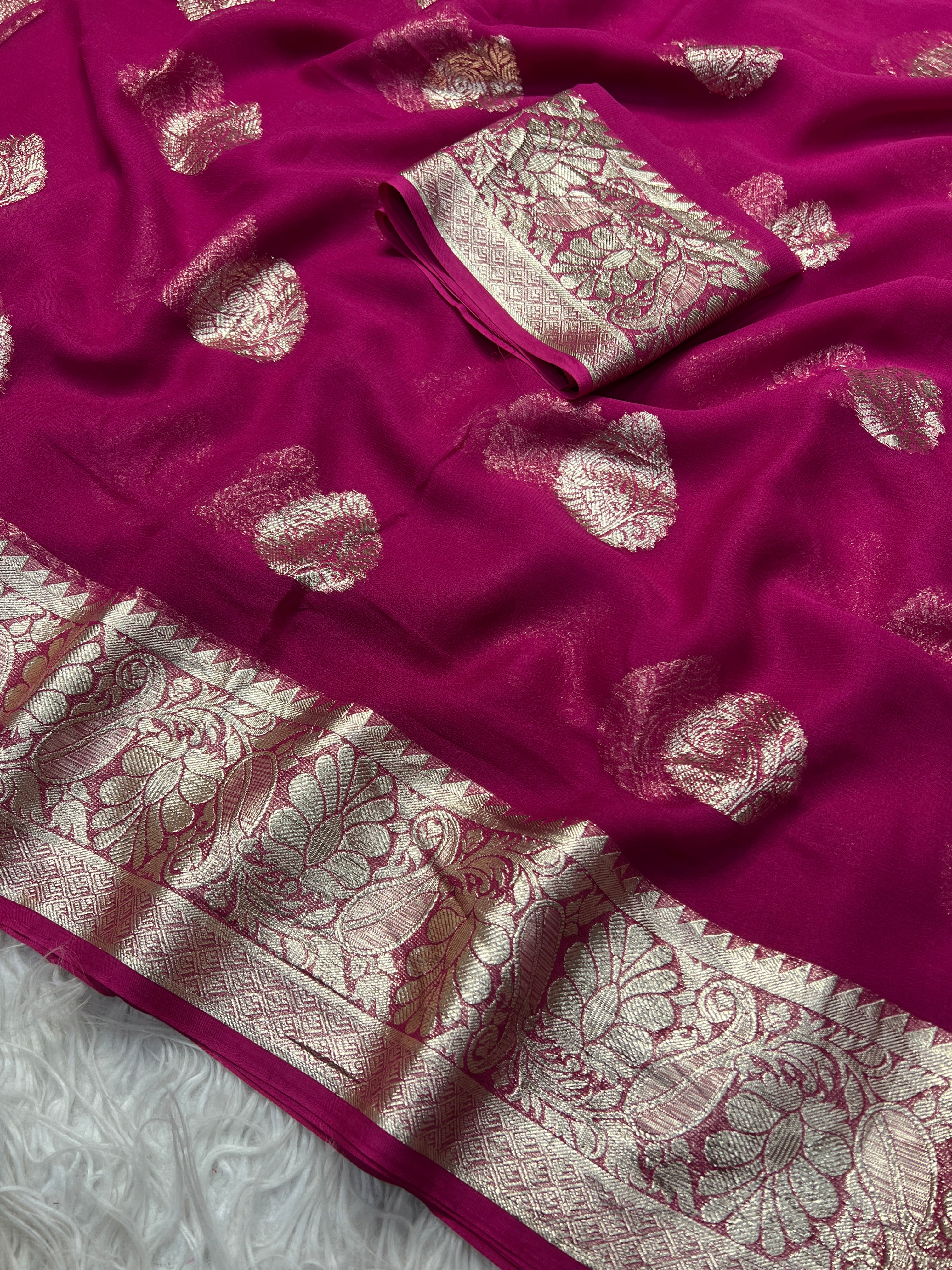 Adorning Festive Wear Georgette Jacquard Weaving Work Fancy Saree With Blouse Piece