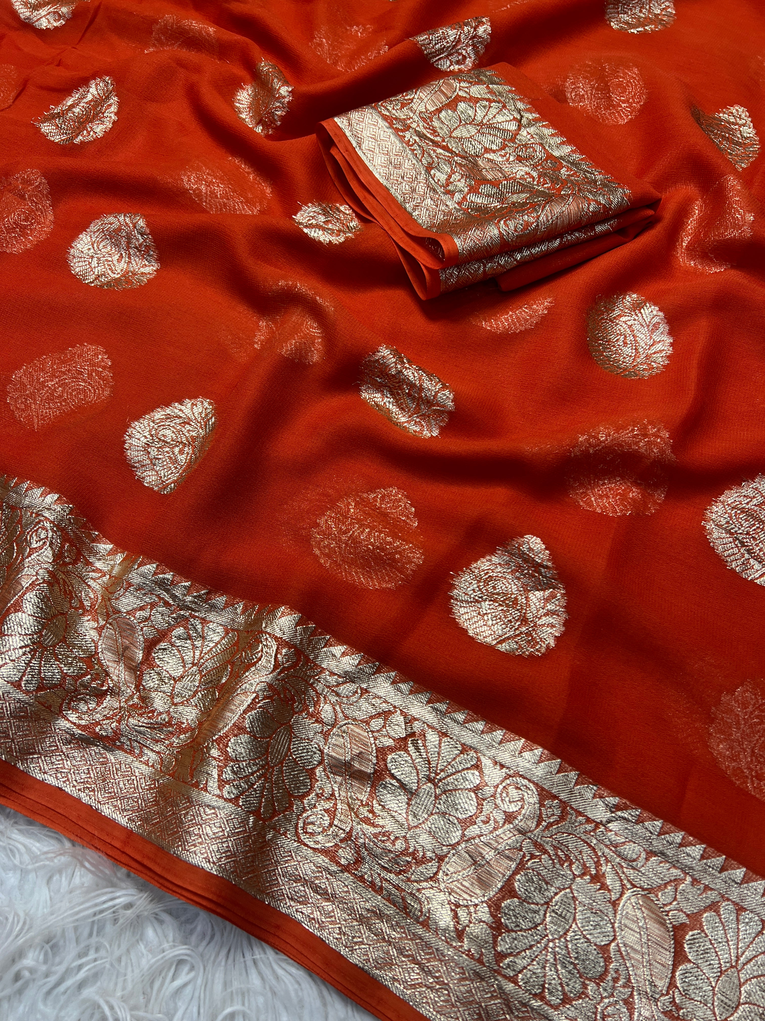Adorning Festive Wear Georgette Jacquard Weaving Work Fancy Saree With Blouse Piece
