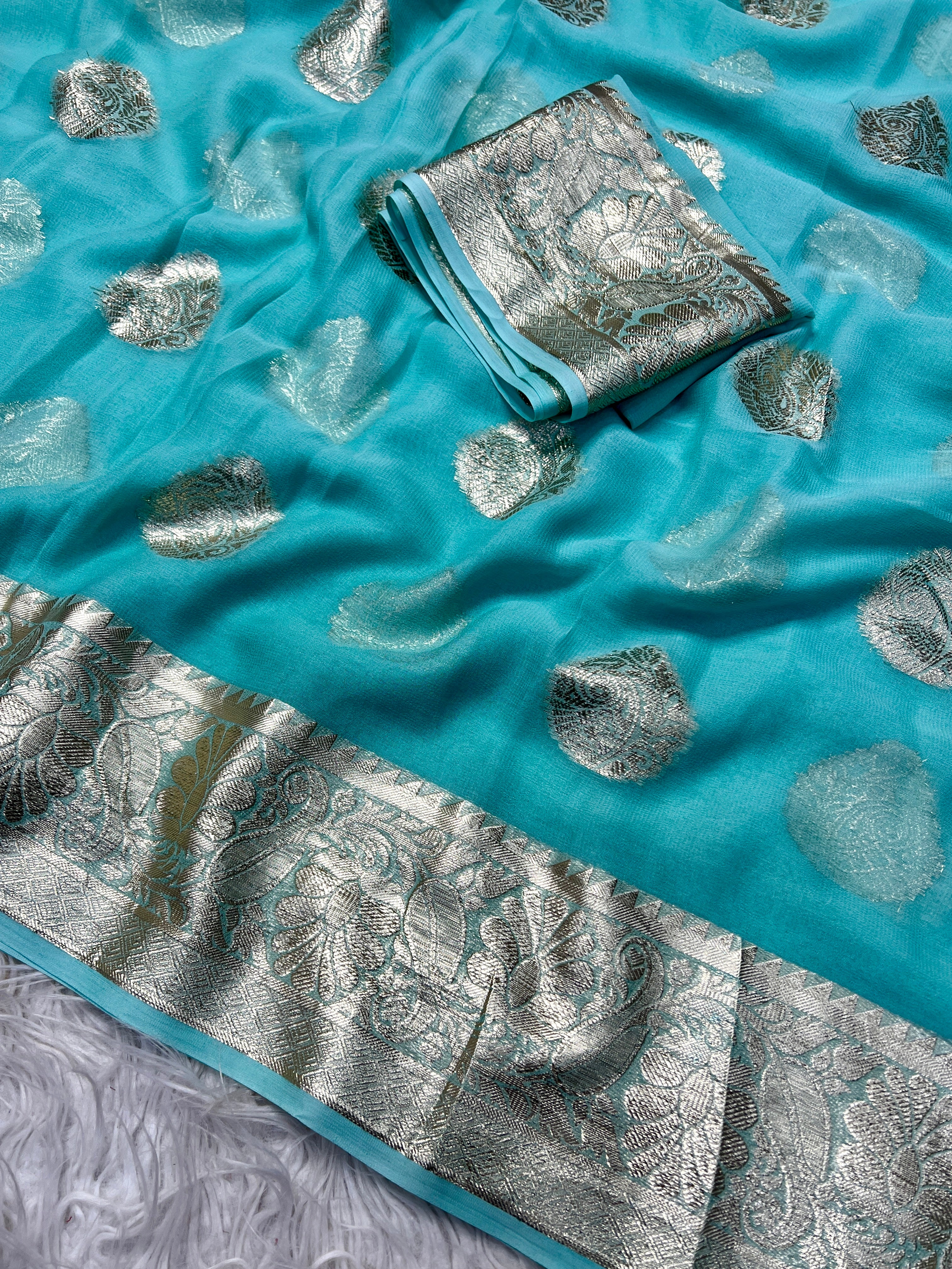 Adorning Festive Wear Georgette Jacquard Weaving Work Fancy Saree With Blouse Piece