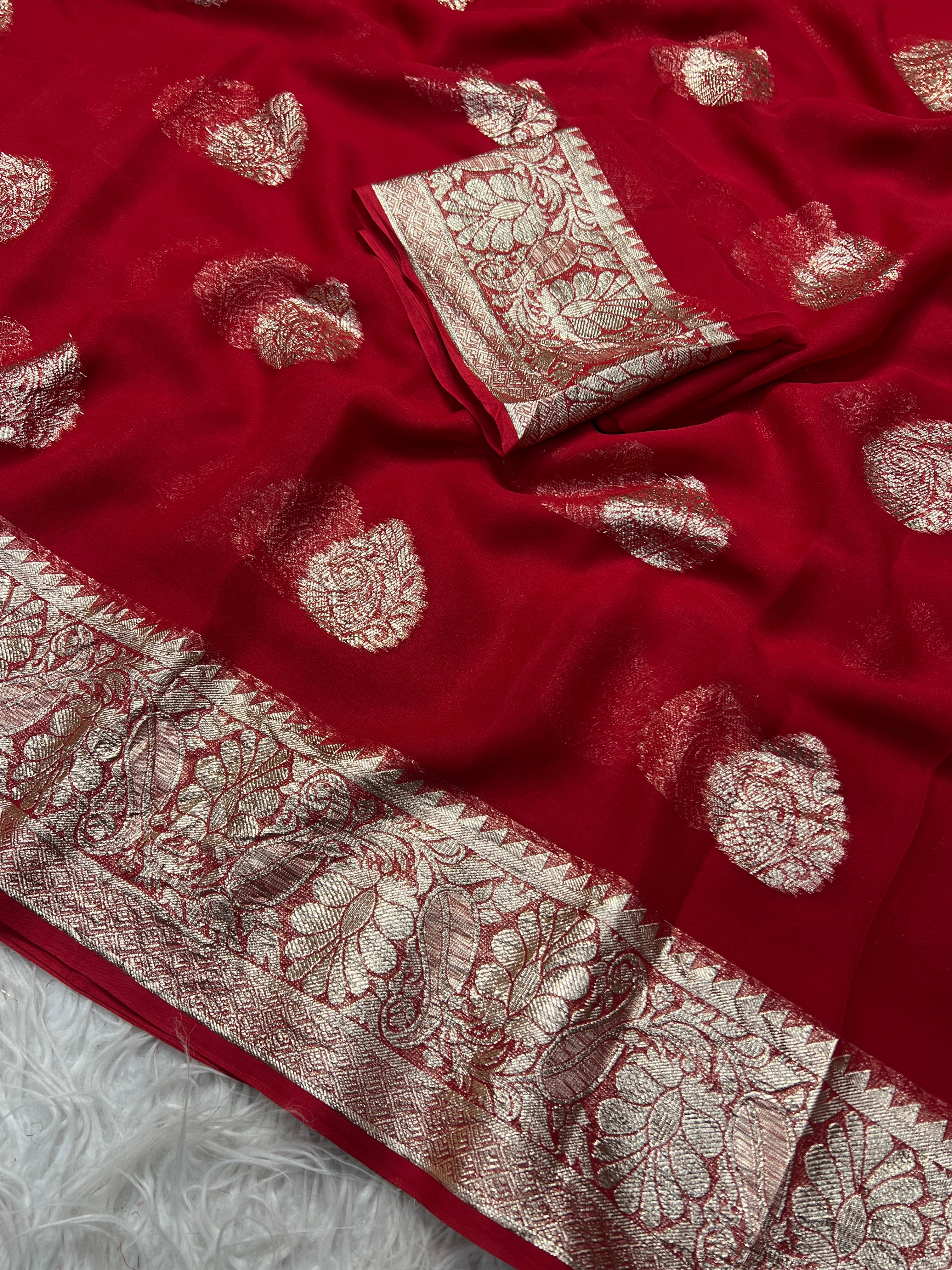Adorning Festive Wear Georgette Jacquard Weaving Work Fancy Saree With Blouse Piece