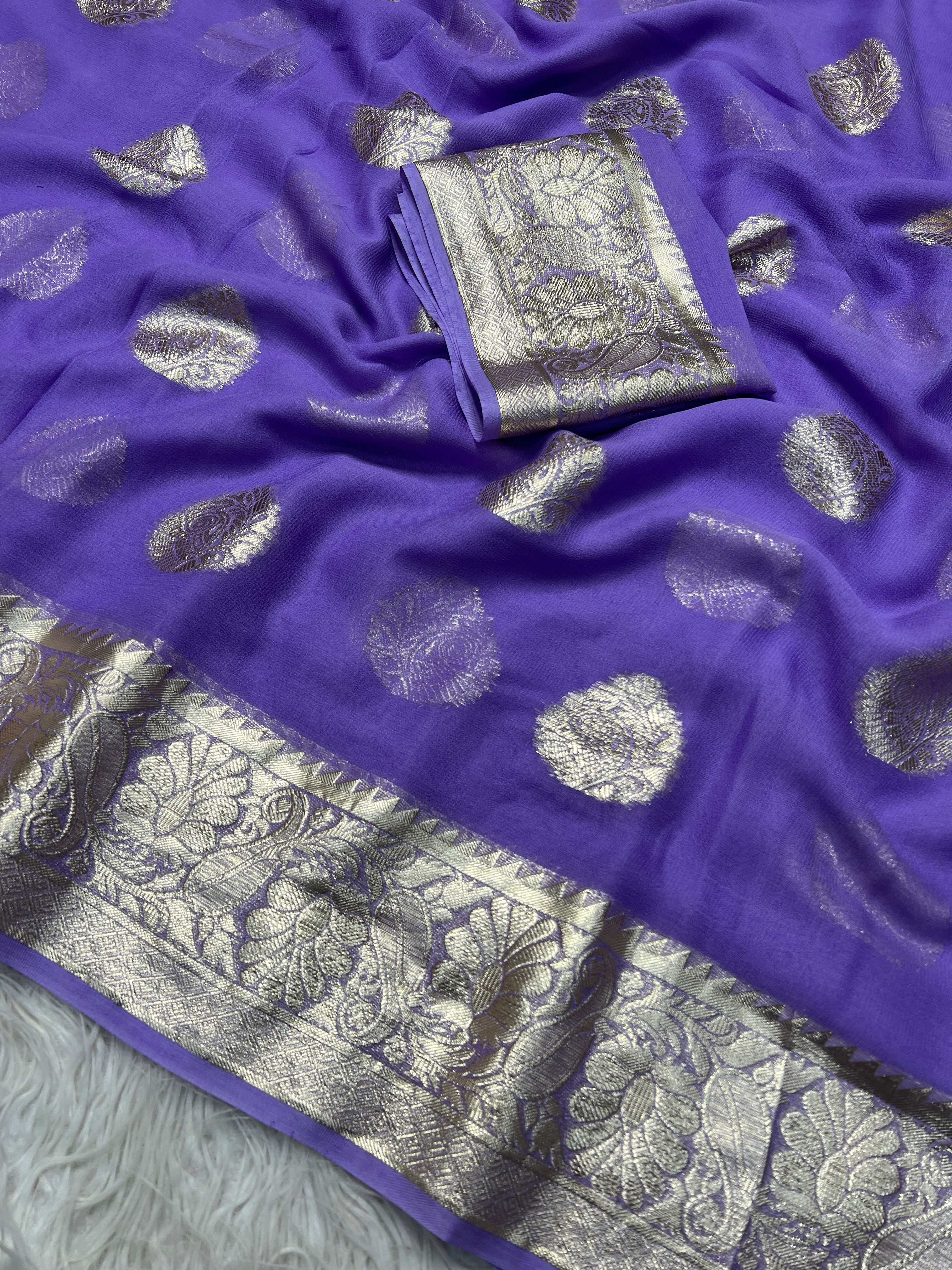 Adorning Festive Wear Georgette Jacquard Weaving Work Fancy Saree With Blouse Piece