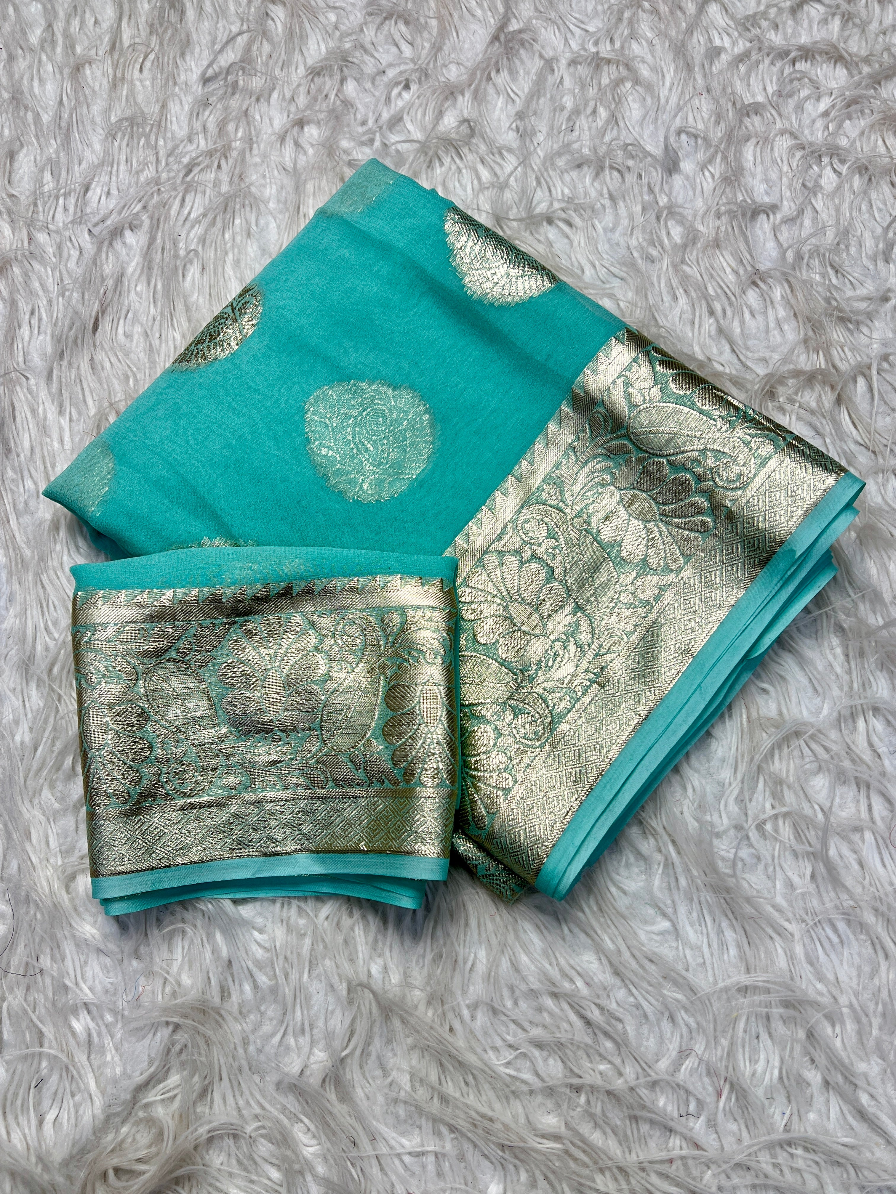 Adorning Festive Wear Georgette Jacquard Weaving Work Fancy Saree With Blouse Piece