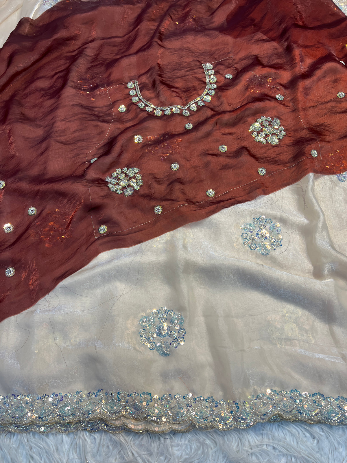 Incredible Party Wear Soft Silk Sequence n Handwork Designer Saree With Contrast Blouse Piece
