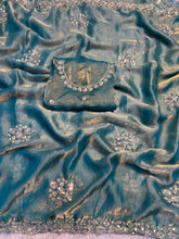 Load image into Gallery viewer, Incredible Party Wear Soft Silk Sequence n Handwork Designer Saree With Contrast Blouse Piece

