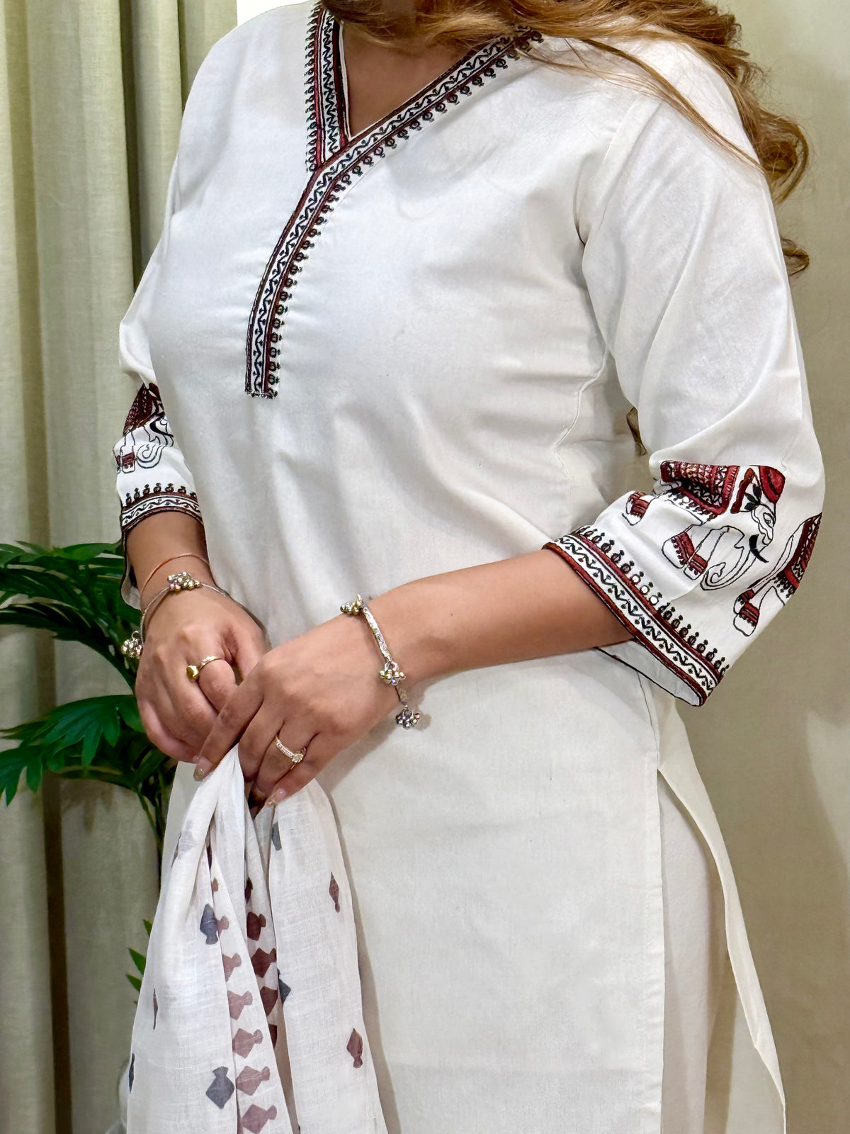 Ravishing Wedding Wear Cotton Embroidery Work Designer Straight Kurta With Trouser n Dupatta Set