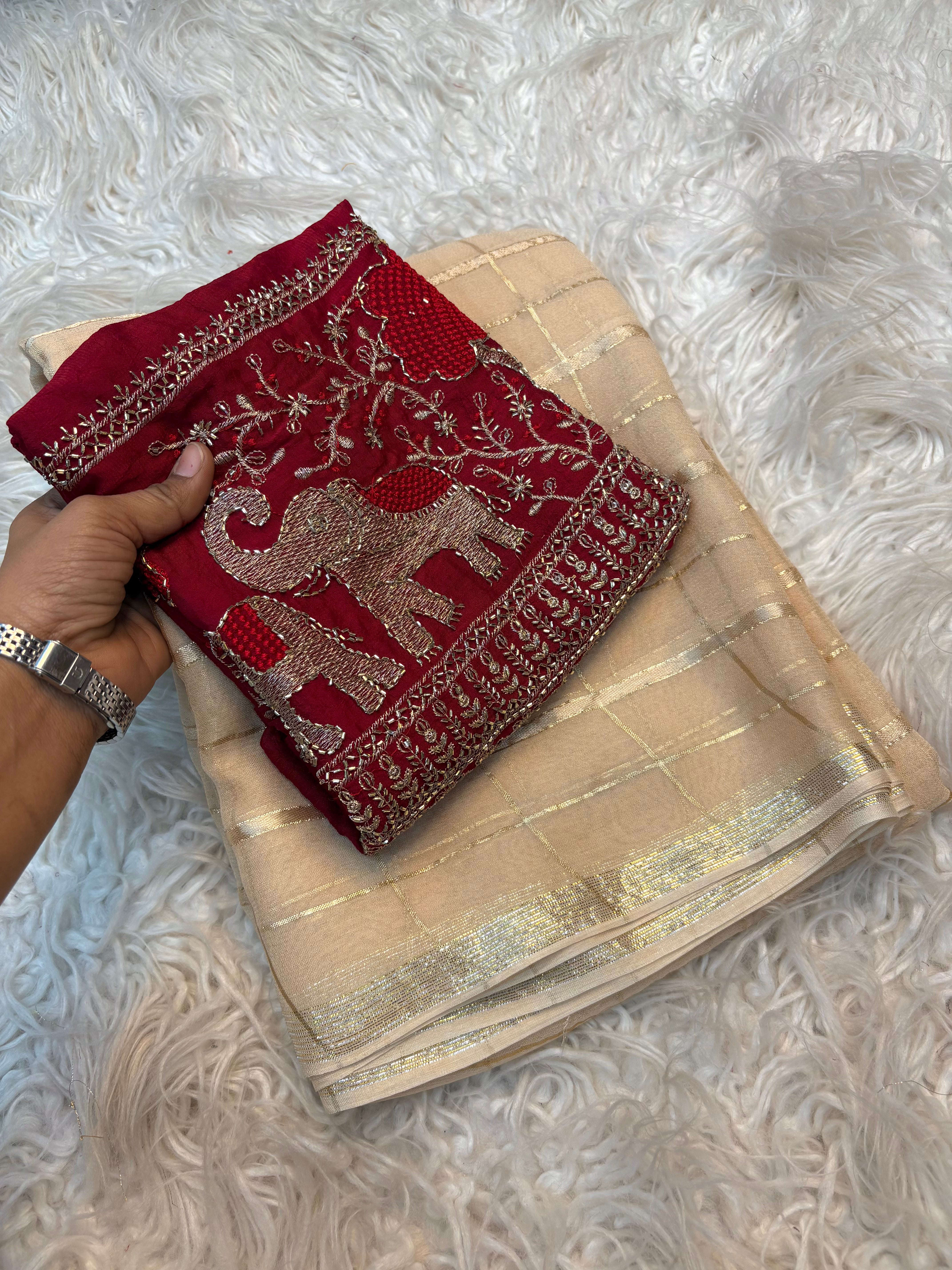 Luxuriant Function Wear Viscose Silk Handwork Blouse Designer Saree For Wedding