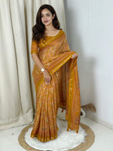 Load image into Gallery viewer, Unequalled Pure Mul Cotton Ajrakh Print With Mirror Work Fancy Designer Saree With Bucolic Blouse Piece
