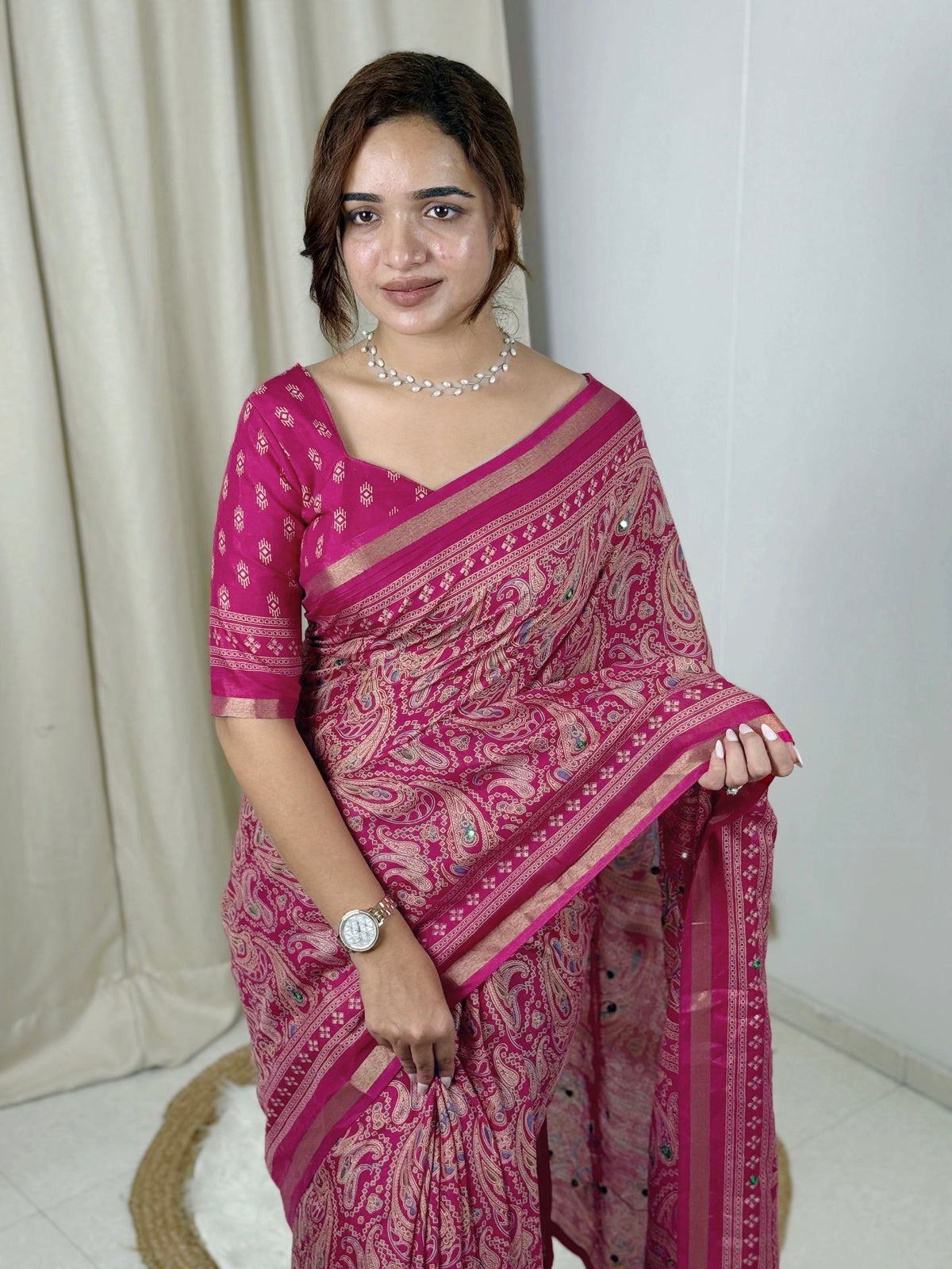Unequalled Pure Mul Cotton Ajrakh Print With Mirror Work Fancy Designer Saree With Bucolic Blouse Piece