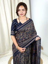 Load image into Gallery viewer, Unequalled Pure Mul Cotton Ajrakh Print With Mirror Work Fancy Designer Saree With Bucolic Blouse Piece
