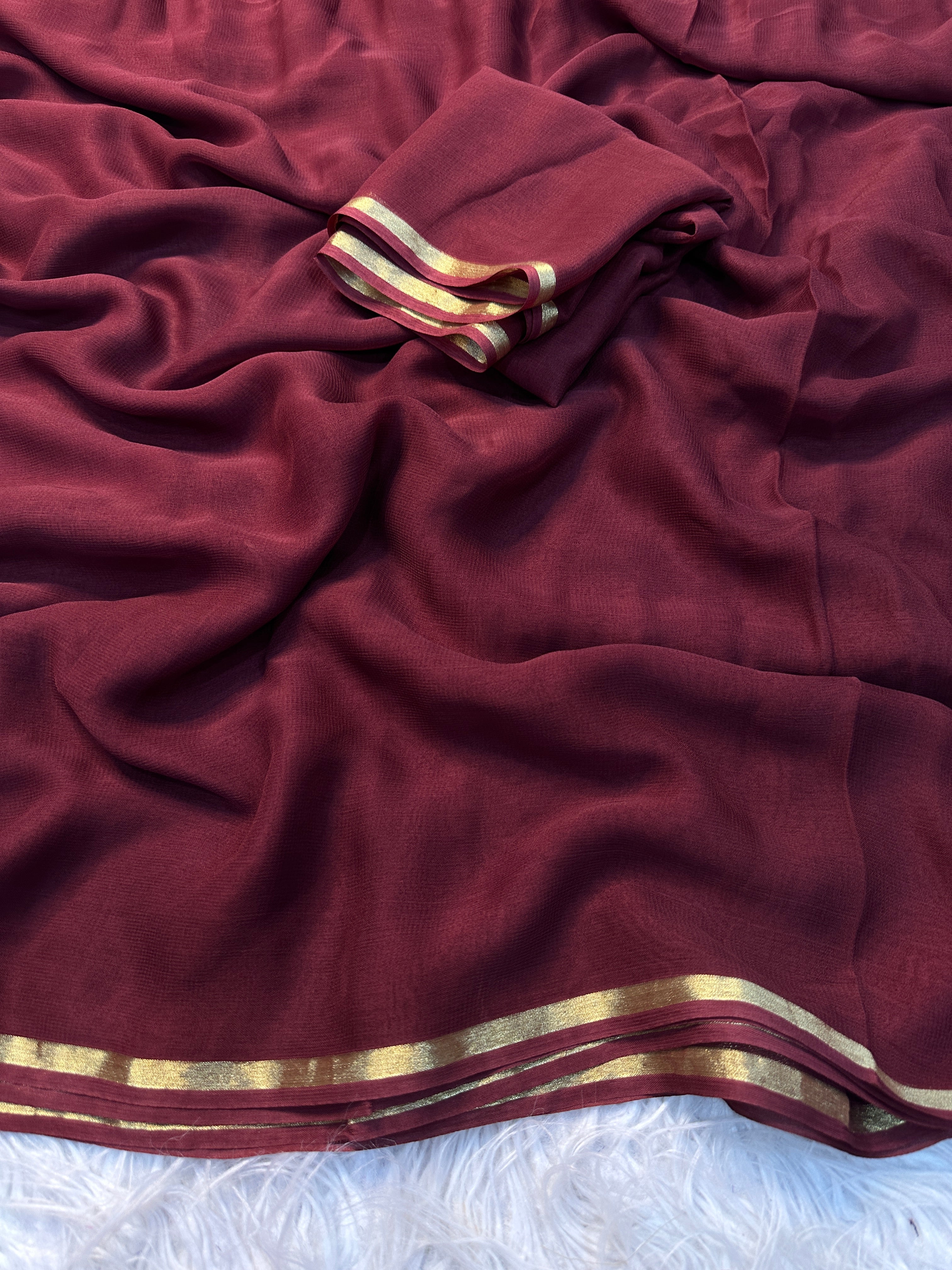 Incredible Function Wear Brown Colour Pure Viscose Georgette Zari Work Fancy Border Saree With Blouse Piece