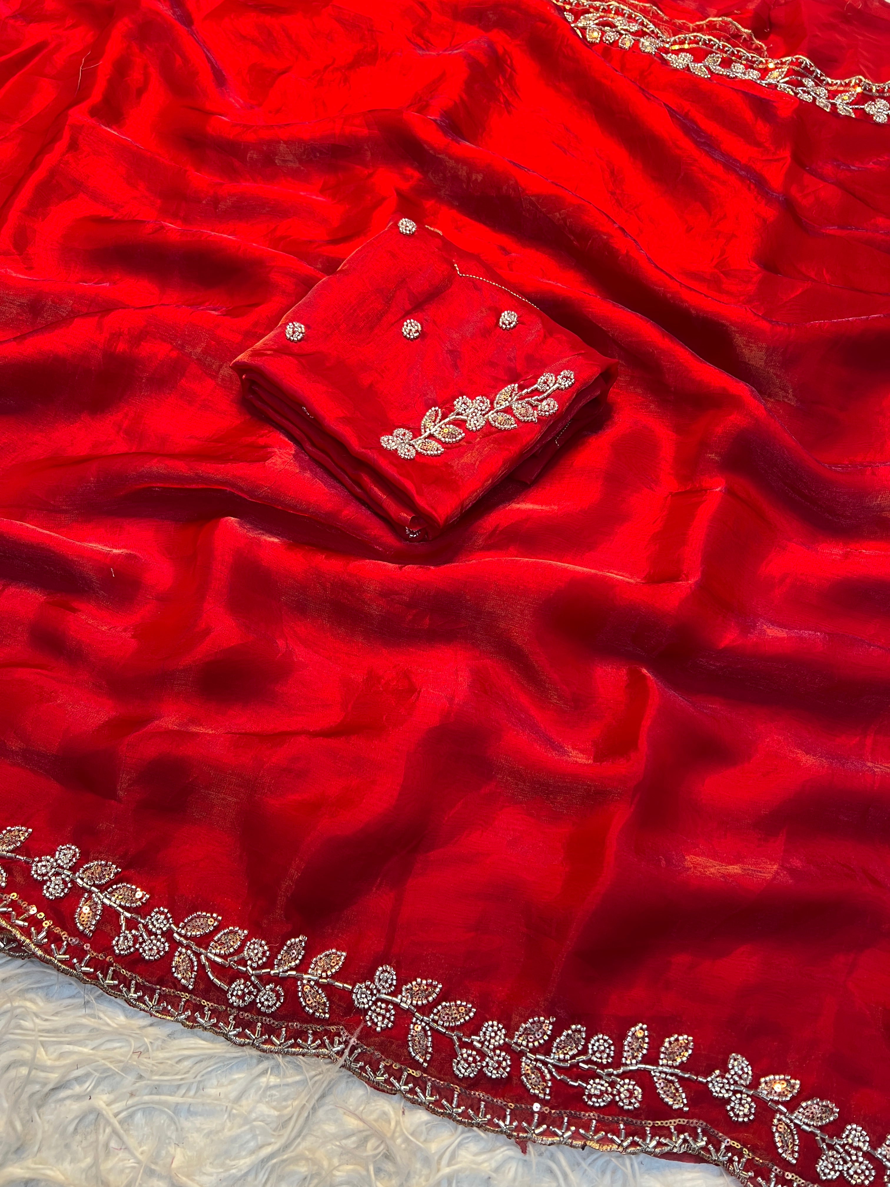 Blossom Party Wear Soft Silk Sequence n Handwork Fancy Saree With Blouse Piece