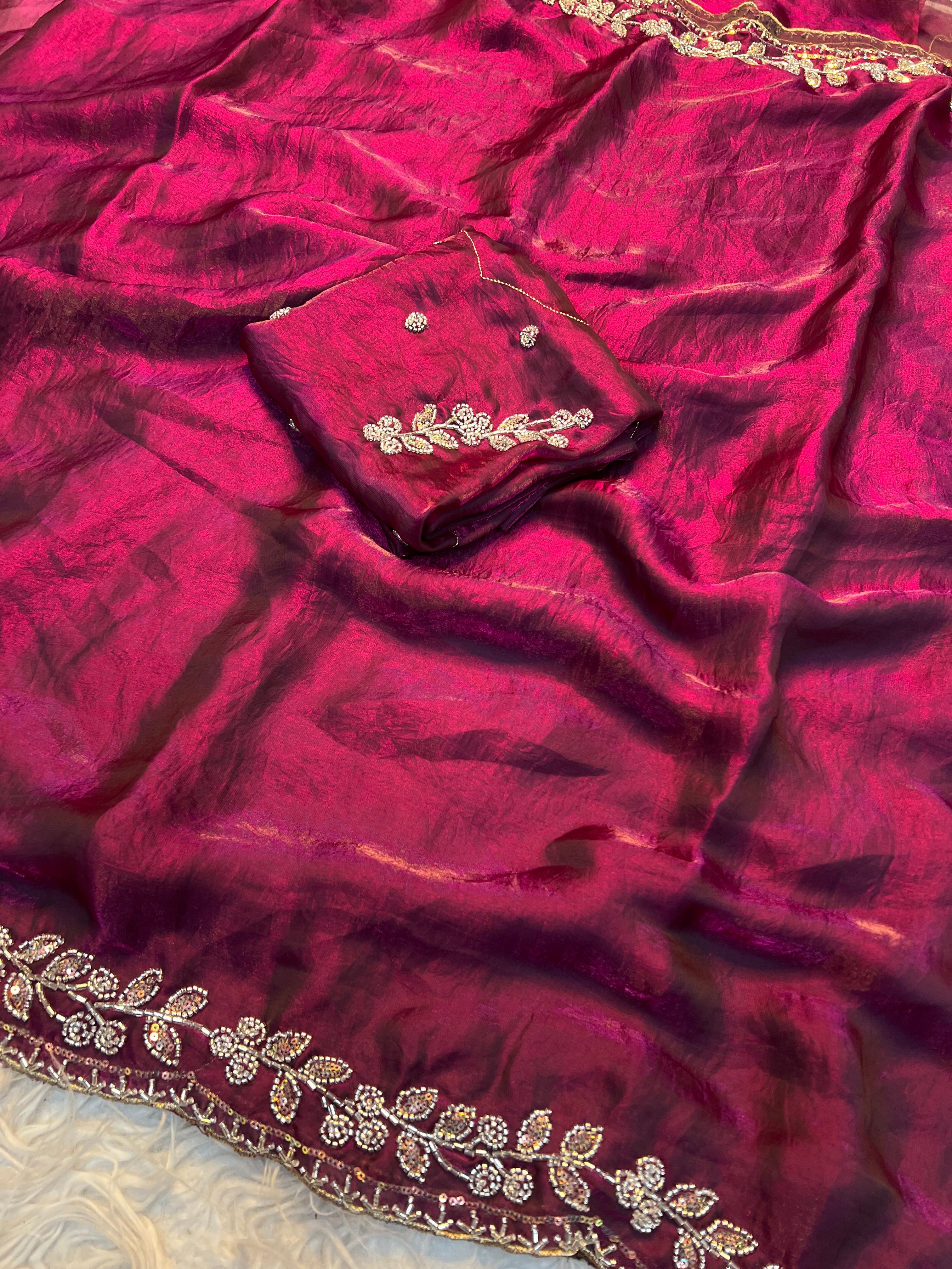 Blossom Party Wear Soft Silk Sequence n Handwork Fancy Saree With Blouse Piece
