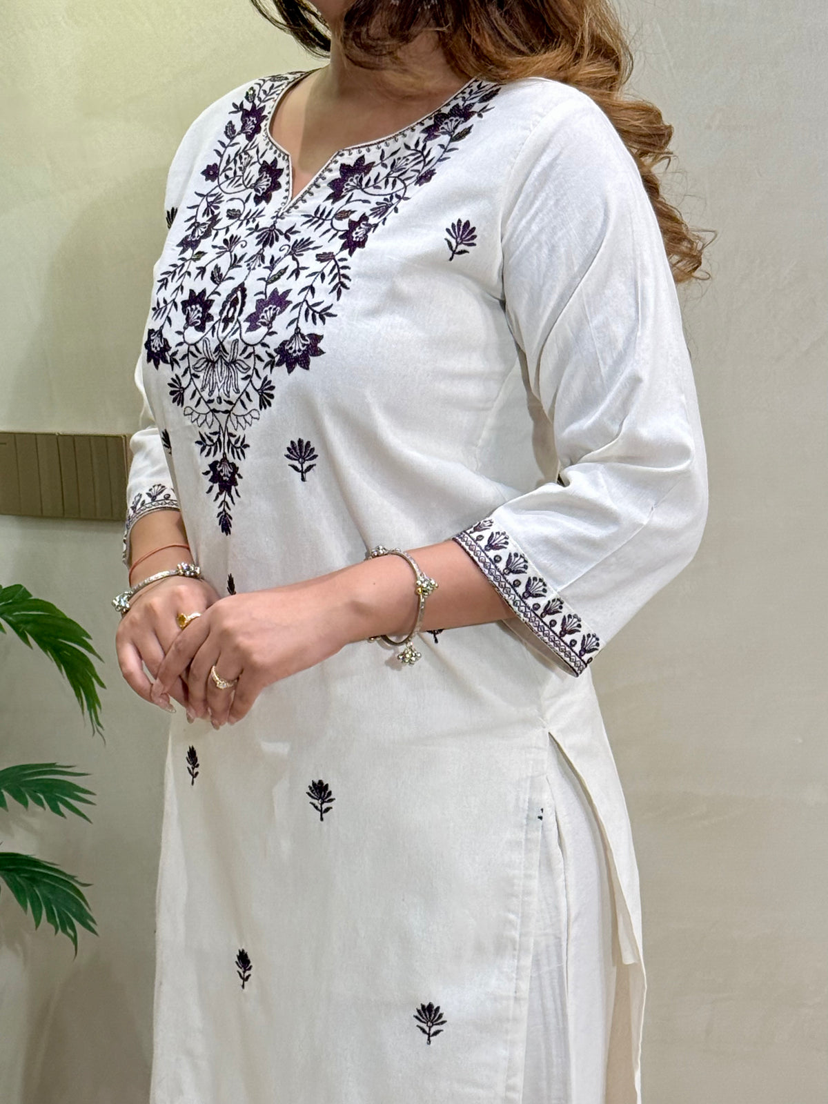 Charming Festive Wear  Cotton Embroidery Work Designer Straight Kurta With Trouser n Dupatta Set