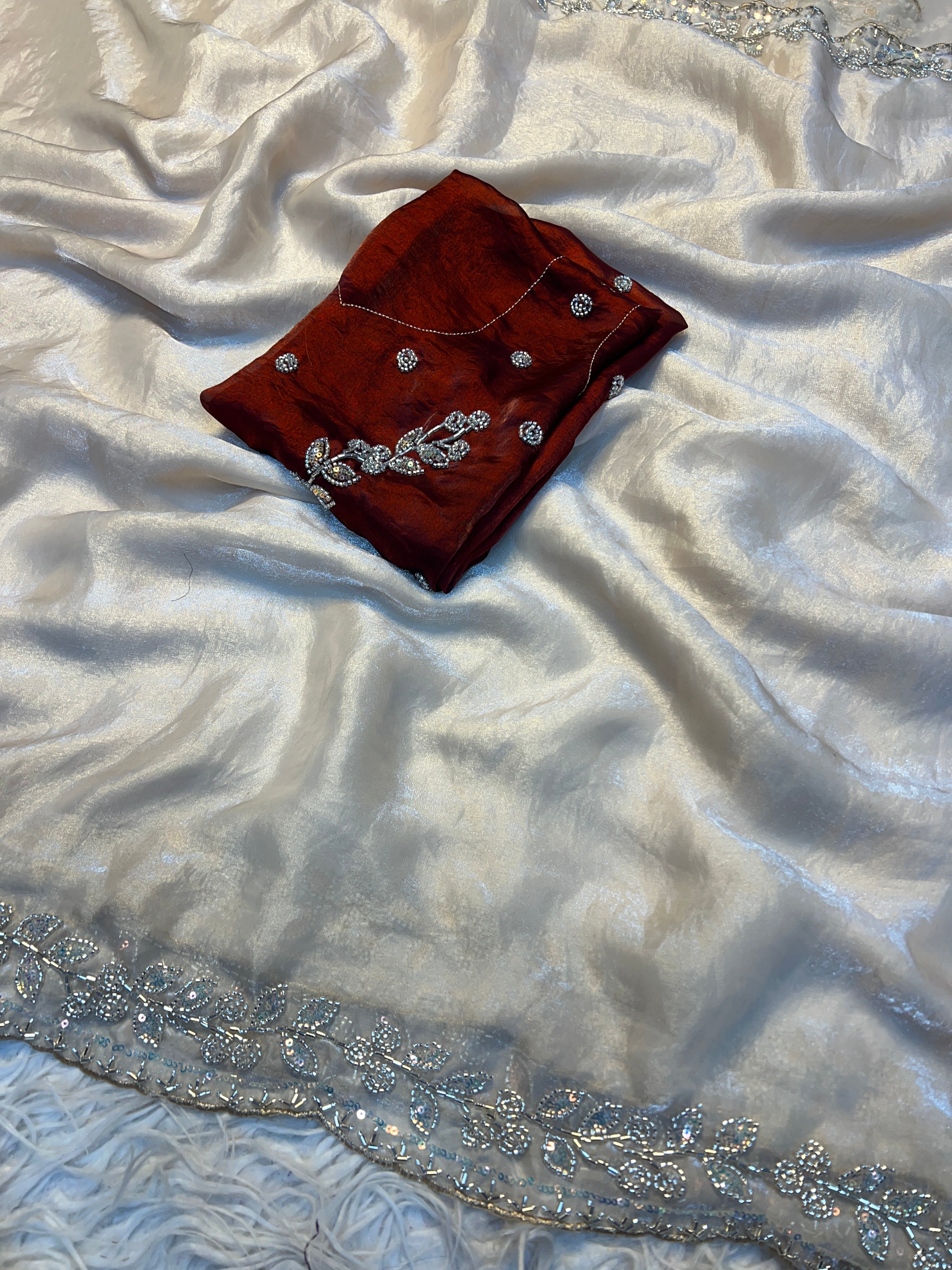 Blossom Party Wear Soft Silk Sequence n Handwork Fancy Saree With Blouse Piece