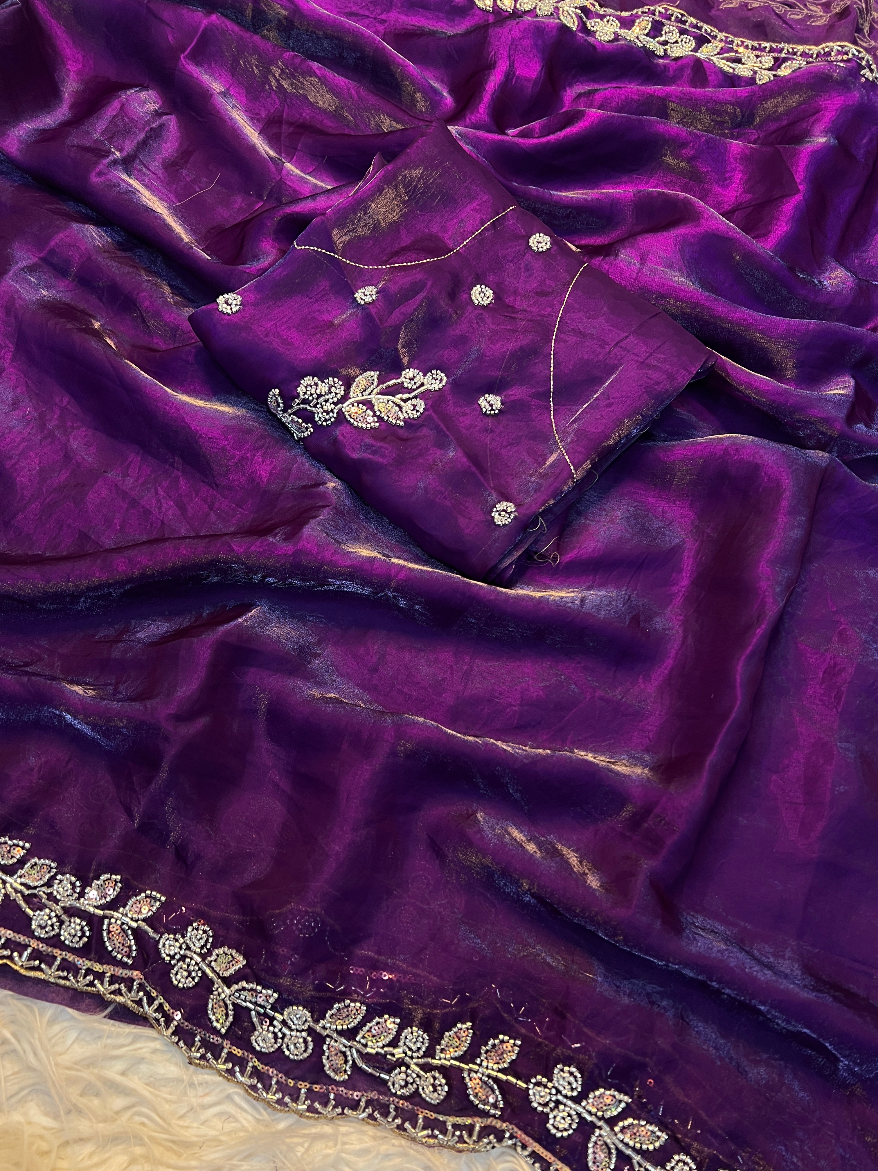 Blossom Party Wear Soft Silk Sequence n Handwork Fancy Saree With Blouse Piece