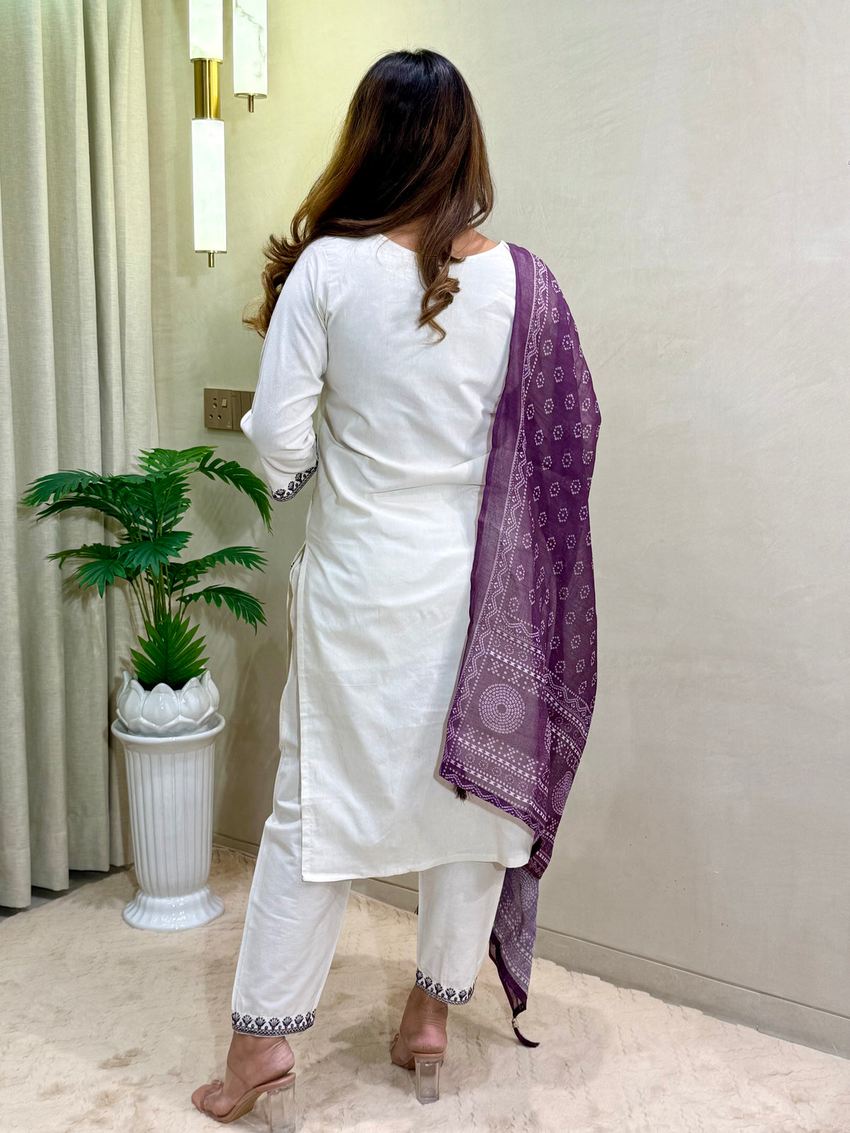 Charming Festive Wear  Cotton Embroidery Work Designer Straight Kurta With Trouser n Dupatta Set