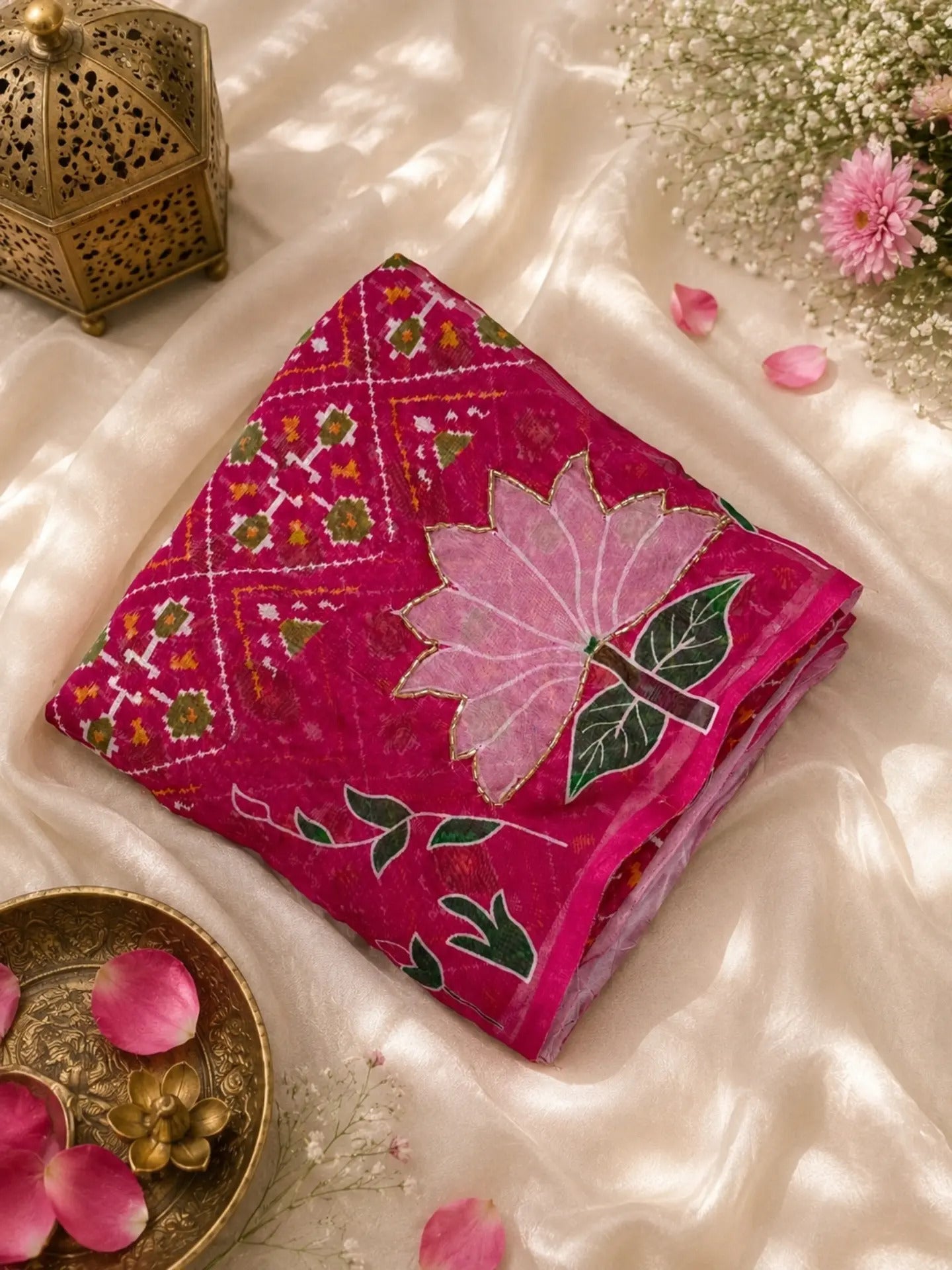 Glamorous Wedding Wear Pure Soft Silk Floral Prints n Handwork Designer Saree With Contrast Blouse Piece