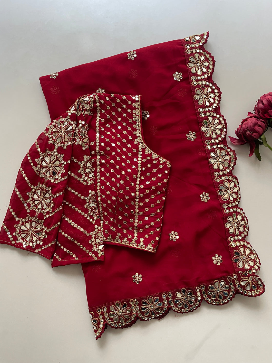 Blossom Party Wear Faux Georgette Sequence Heavy Border n Real Mirror Work Fancy Designer Saree With Unstitched Blouse