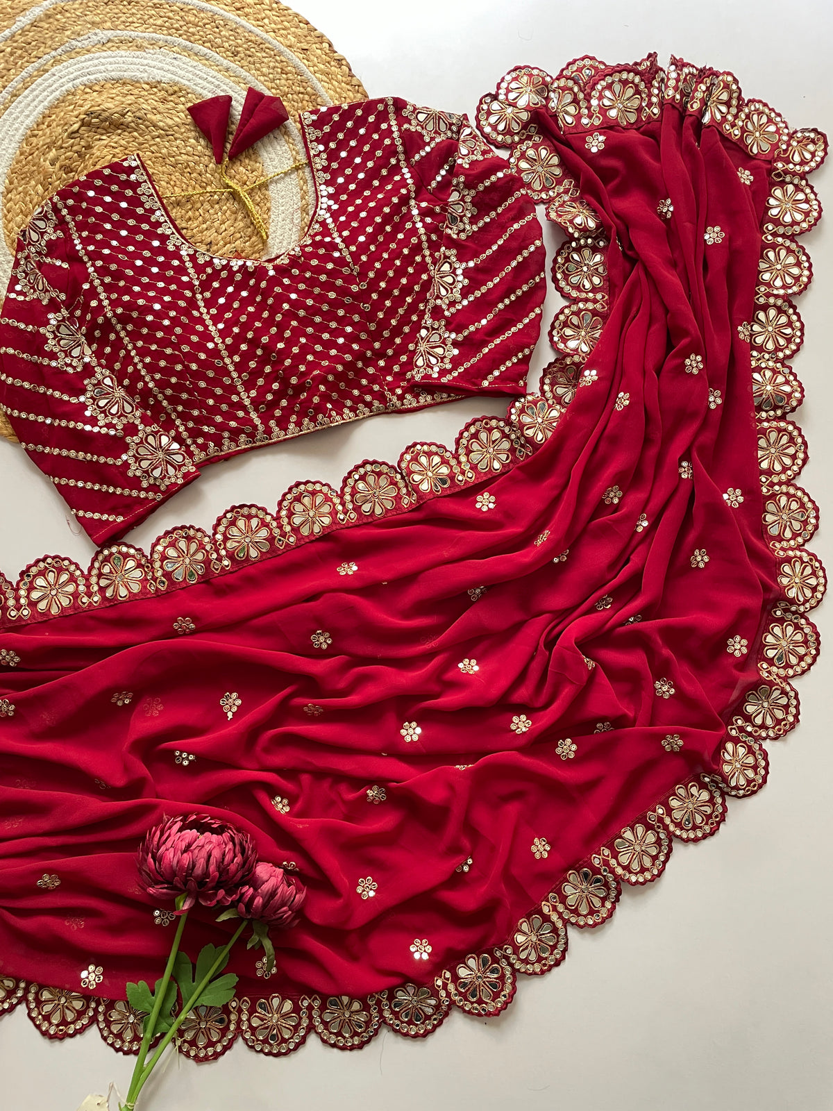 Blossom Party Wear Faux Georgette Sequence Heavy Border n Real Mirror Work Fancy Designer Saree With Unstitched Blouse