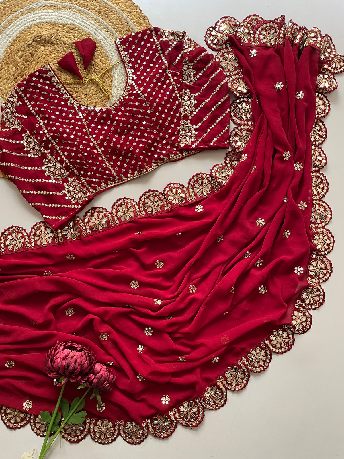 Blossom Party Wear Faux Georgette Sequence Heavy Border n Real Mirror Work Fancy Designer Saree With Unstitched Blouse