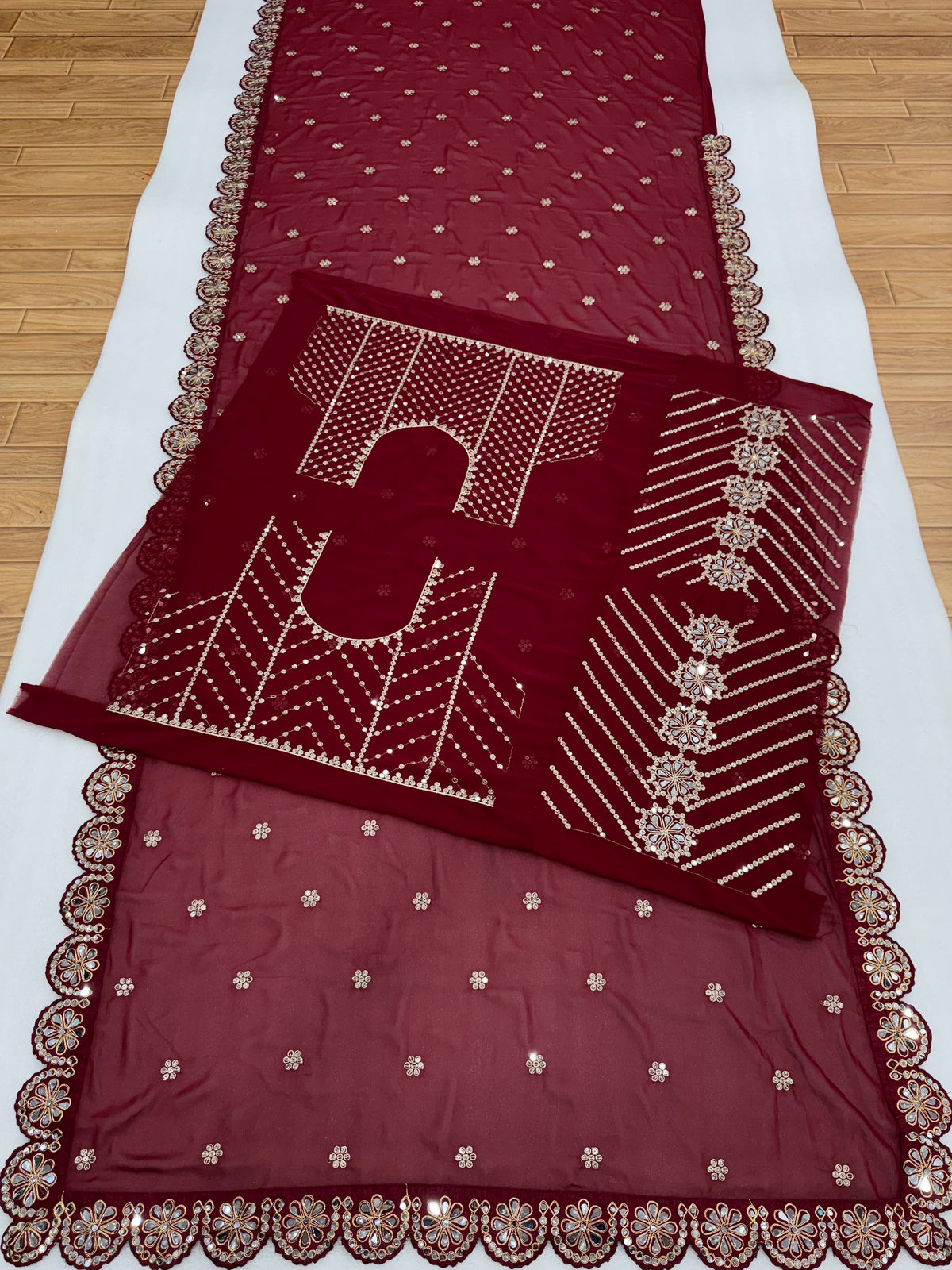 Blossom Party Wear Faux Georgette Sequence Heavy Border n Real Mirror Work Fancy Designer Saree With Unstitched Blouse