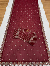 Load image into Gallery viewer, Blossom Party Wear Faux Georgette Sequence Heavy Border n Real Mirror Work Fancy Designer Saree With Unstitched Blouse
