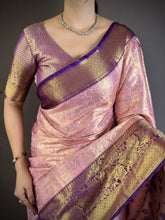 Load image into Gallery viewer, Charismatic Wedding Wear Kanjivaram Silk Rich Pallu Jacquard Border Designer Saree With Contrast Blouse Piece
