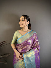 Load image into Gallery viewer, Charismatic Wedding Wear Kanjivaram Silk Rich Pallu Jacquard Border Designer Saree With Contrast Blouse Piece
