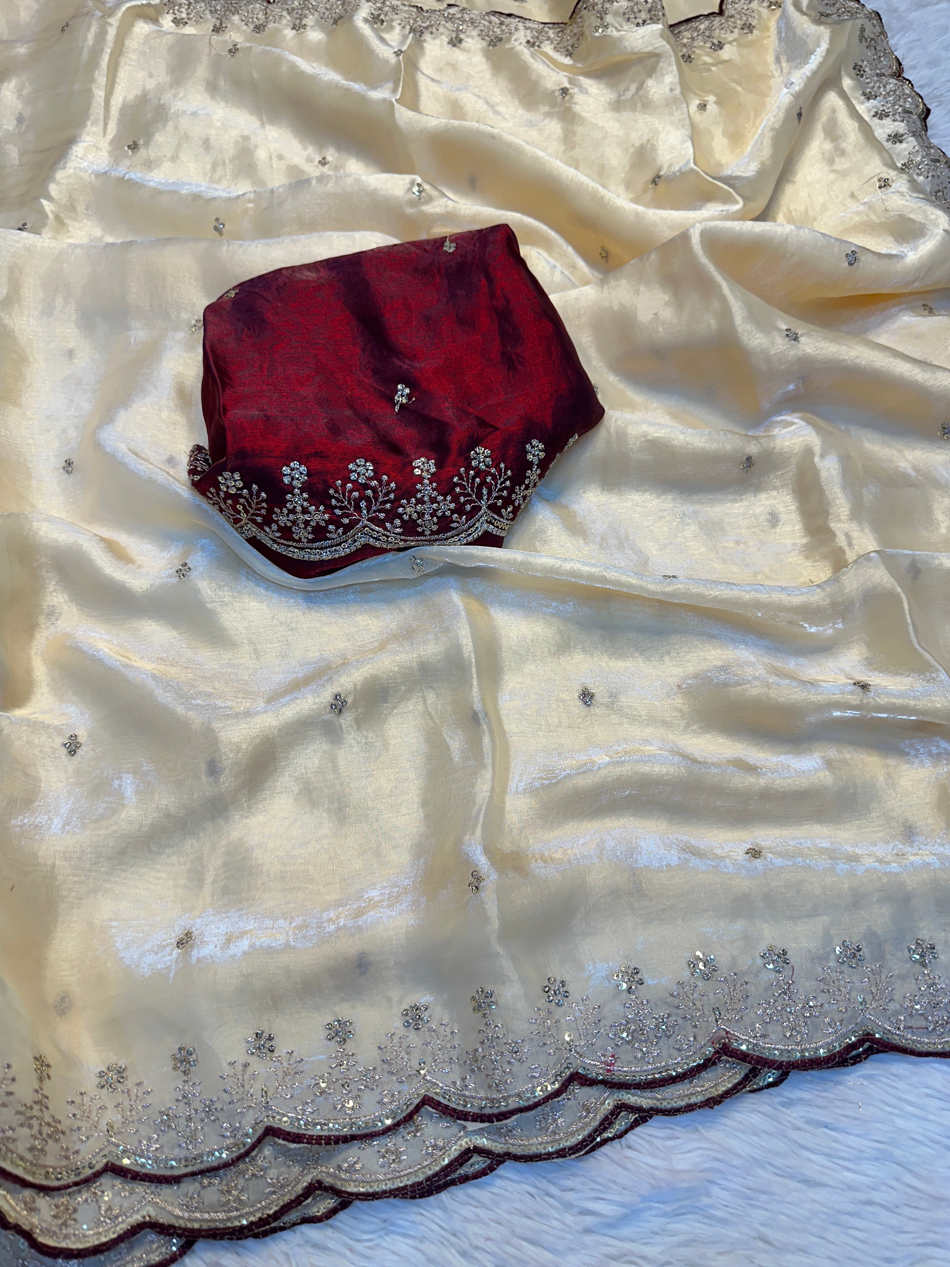Regal Party Wear Silk Sequence Work Fancy Saree With Contrast Blouse Piece