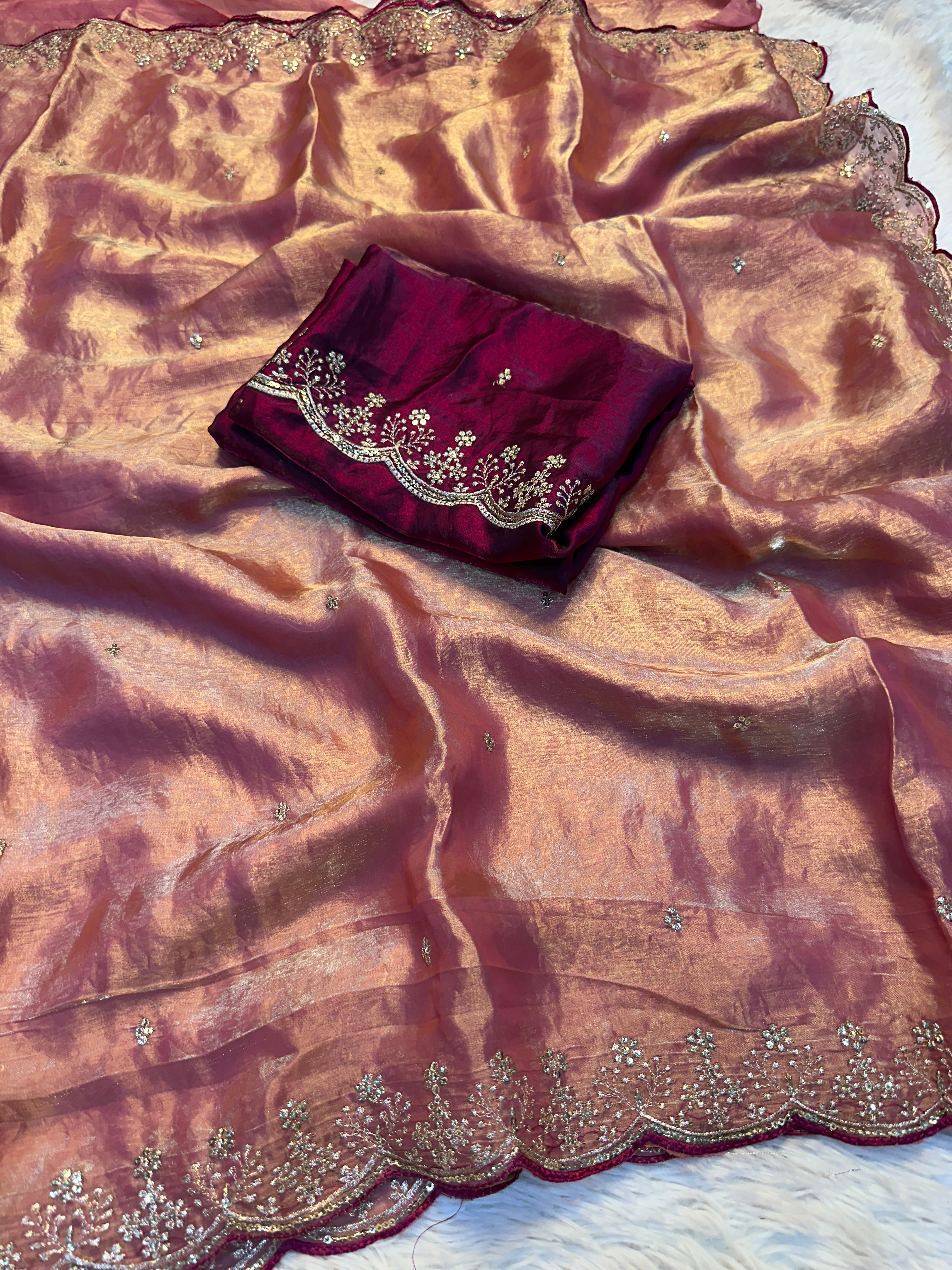 Regal Party Wear Silk Sequence Work Fancy Saree With Contrast Blouse Piece