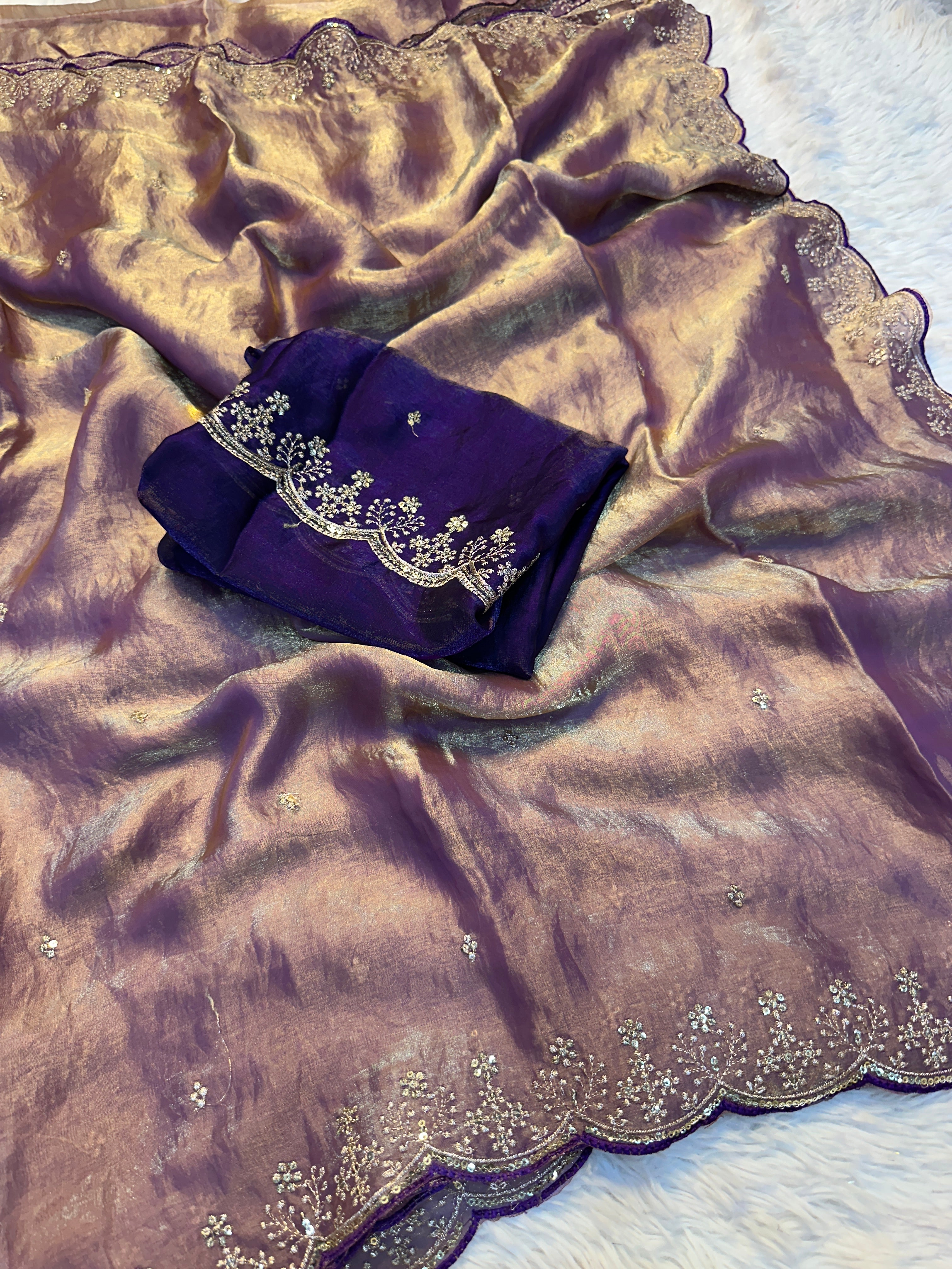 Regal Party Wear Silk Sequence Work Fancy Saree With Contrast Blouse Piece
