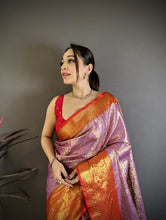 Load image into Gallery viewer, Charismatic Wedding Wear Kanjivaram Silk Rich Pallu Jacquard Border Designer Saree With Contrast Blouse Piece
