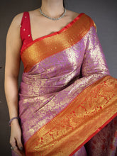 Load image into Gallery viewer, Charismatic Wedding Wear Kanjivaram Silk Rich Pallu Jacquard Border Designer Saree With Contrast Blouse Piece
