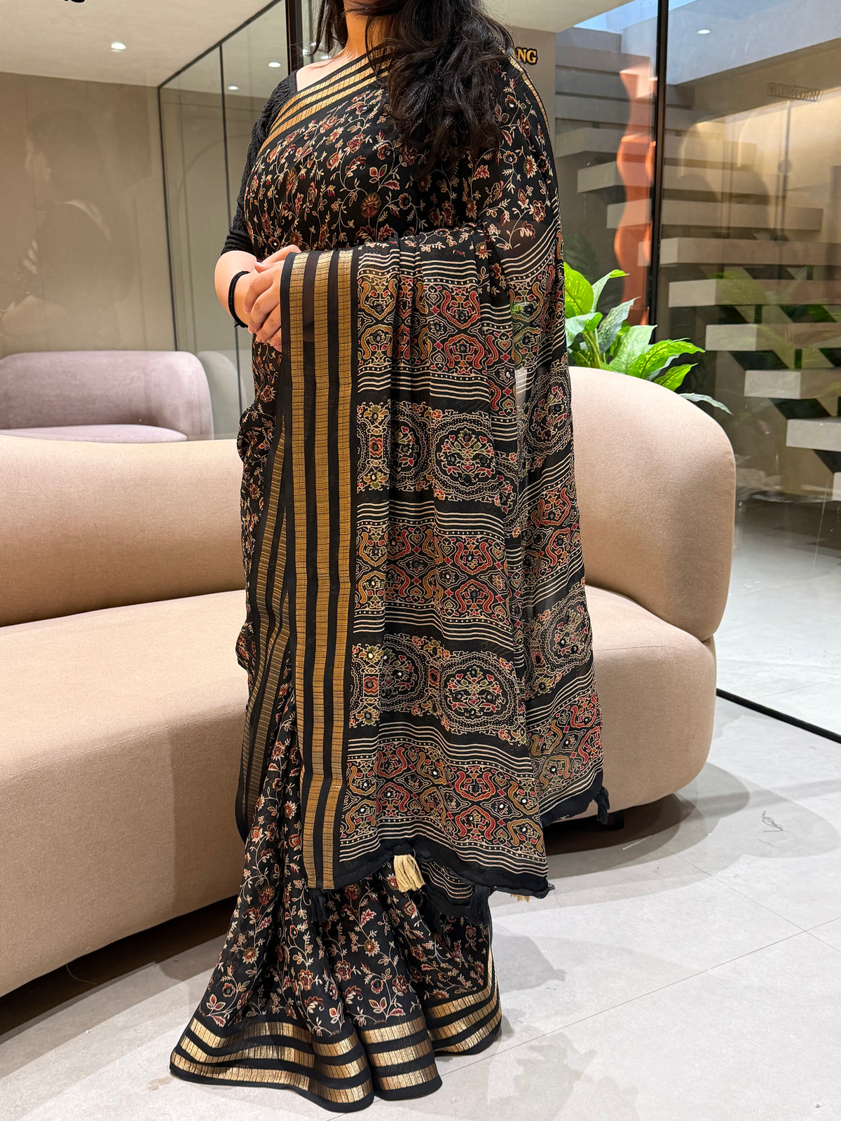 Marvellous Festive Wear Georgette Tussels n Mirror Work Fancy Saree With Blouse Piece